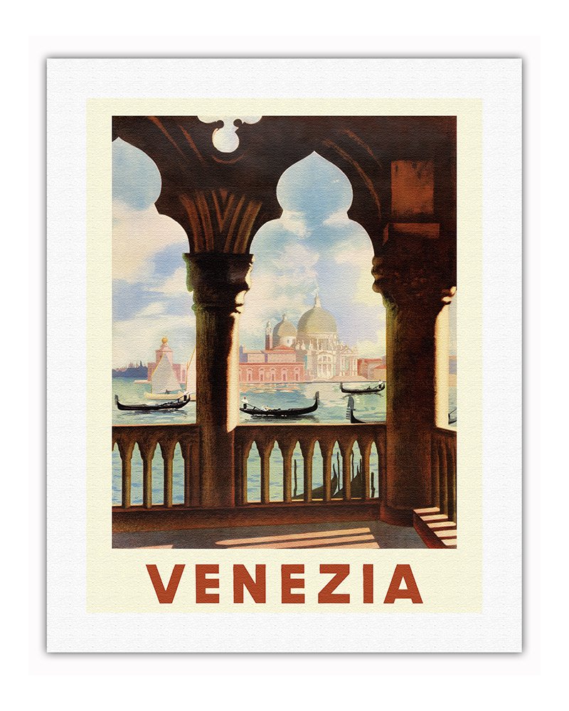 Venezia (Venice) Italy - Gondolas On Grand Canal - St. Mark'S Basilica (Basilica Di San Marco) - Vintage Travel Poster C.1938 -