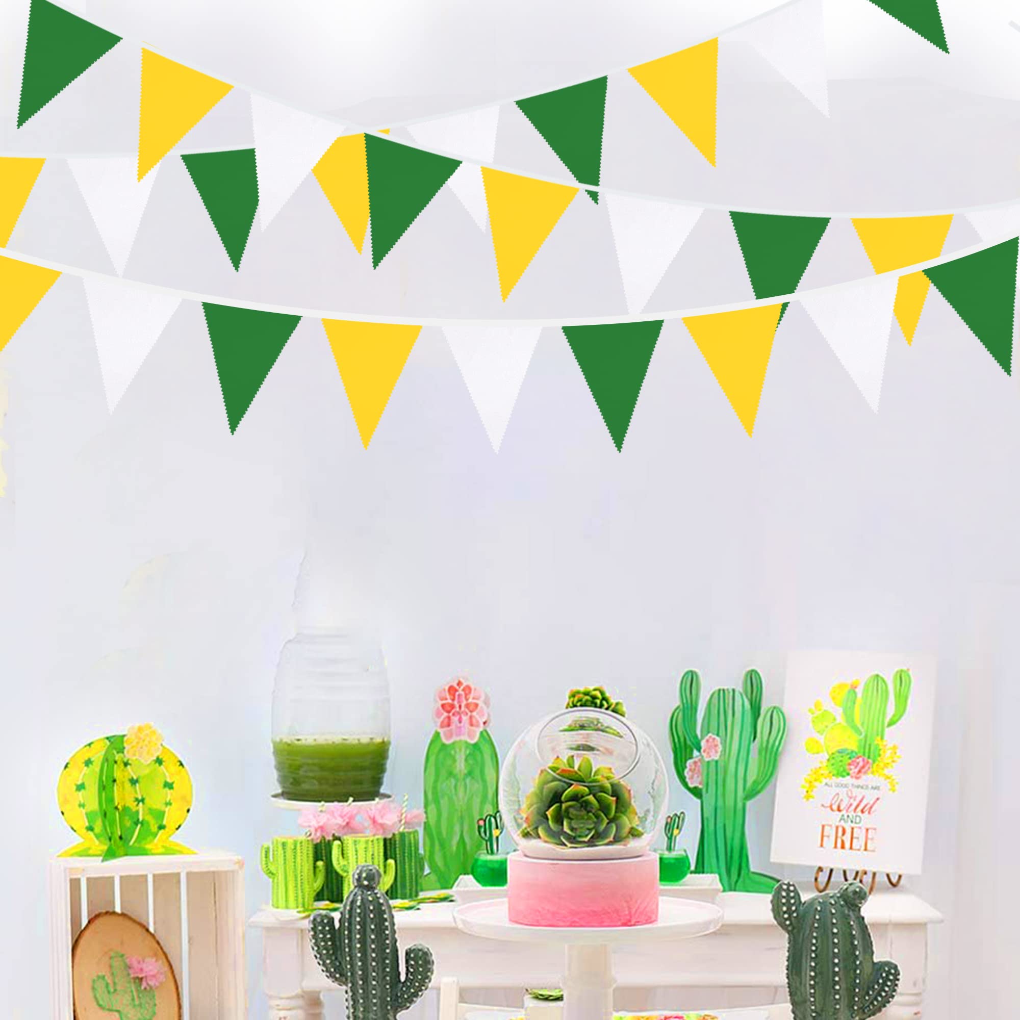 32Ft Yellow Green White Pennant Banner Fabric Triangle Flag Bunting Garland For Spring Summer Party Decorations Birthday Wedding