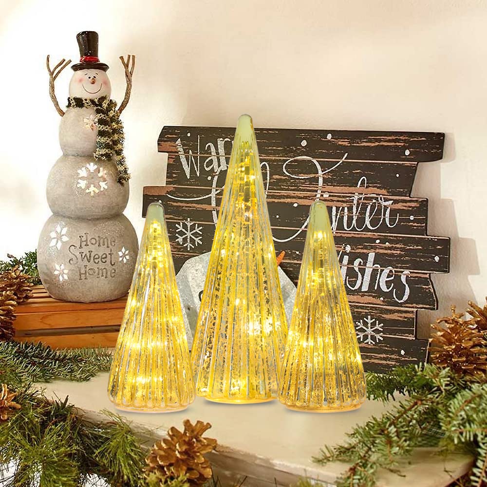 YEAHOME Christmas Decorations Indoor, Set of 2 Glass Christmas Trees with Lights for Home Decor, Christmas Table Decorations Xma