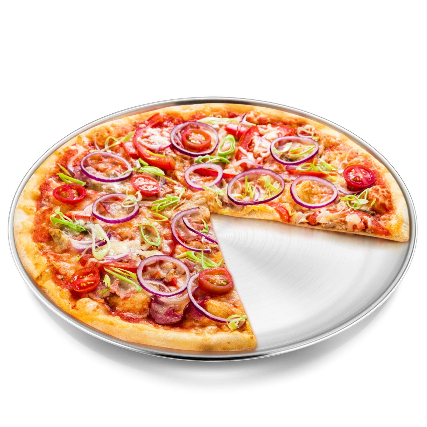 P&P Chef 13 Inch Pizza Pan, Pizza Tray, Stainless Steel Round Pizza Plate For Baking Serving Roasting, Non-Toxic & Healthy, Heav