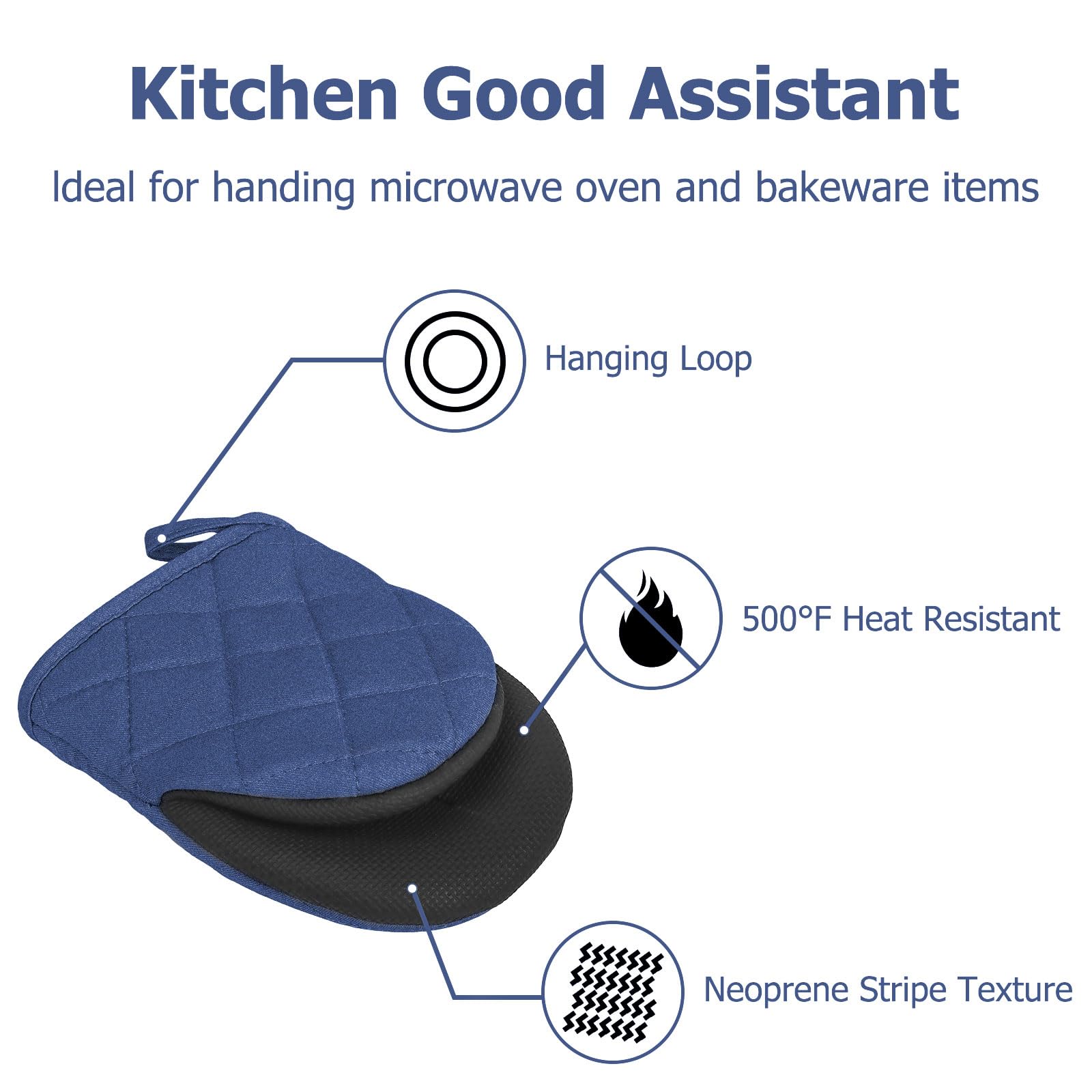 Goldmeet 1 Pair Short Oven Mitts, Heat Resistant Silicone Kitchen Mini Oven Mitts For 500 Degrees, Non-Slip Grip Surfaces And Ha
