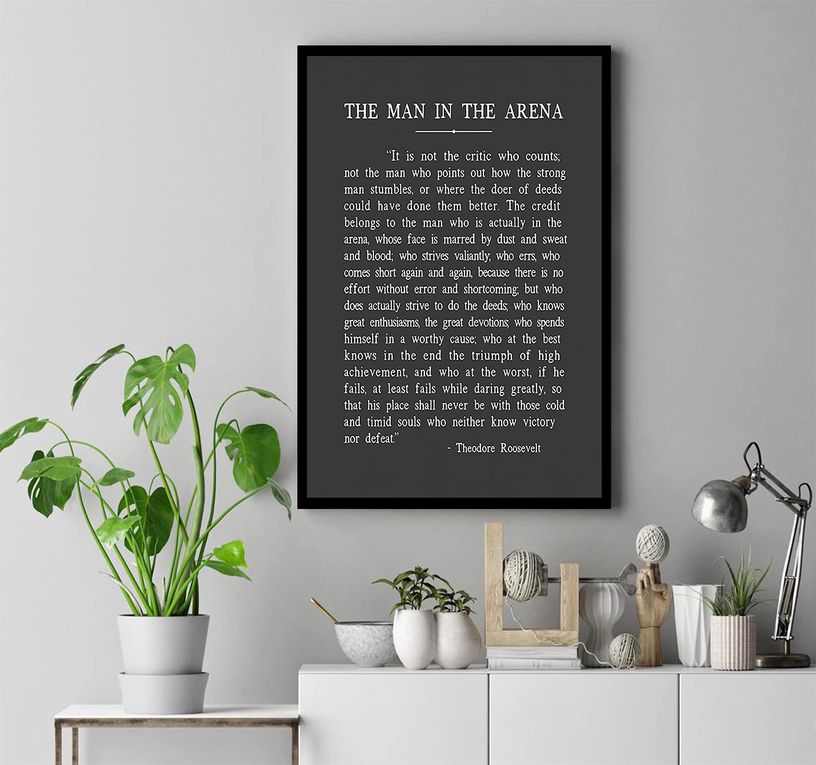 Kejpu Canvas Wall Art The Man In The Arena Metal Print,Theodore Roosevelt Quote Artwork Painting For Modern Living Room Office D