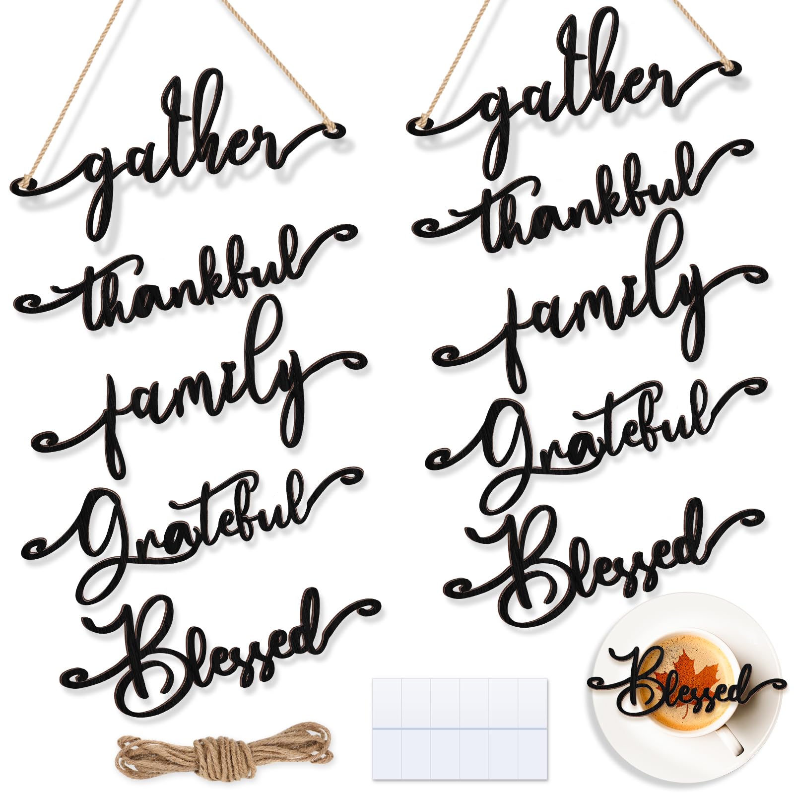 Jetec 40 Pieces Thanksgiving Decor Thankful Grateful Blessed Wood Cutout Sign for Plate Table Wall Decor Rustic Wooden Word Cuto