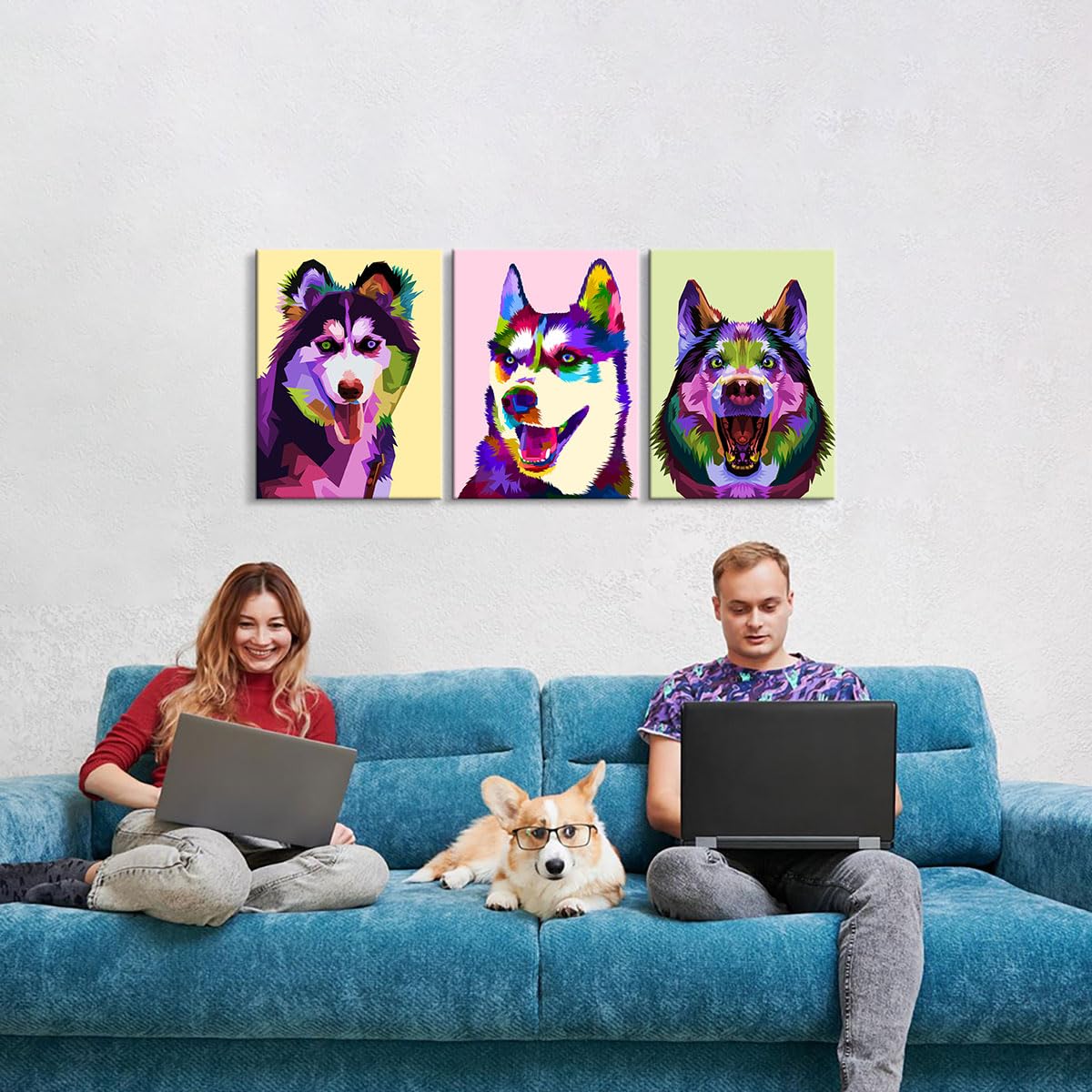 3 Pieces Dog Wall Art Animal Wall Art Husky Wall Art Dog Wall Decor Dog Poster Animal Decor Dog Painting Animal Poster Pet Decor