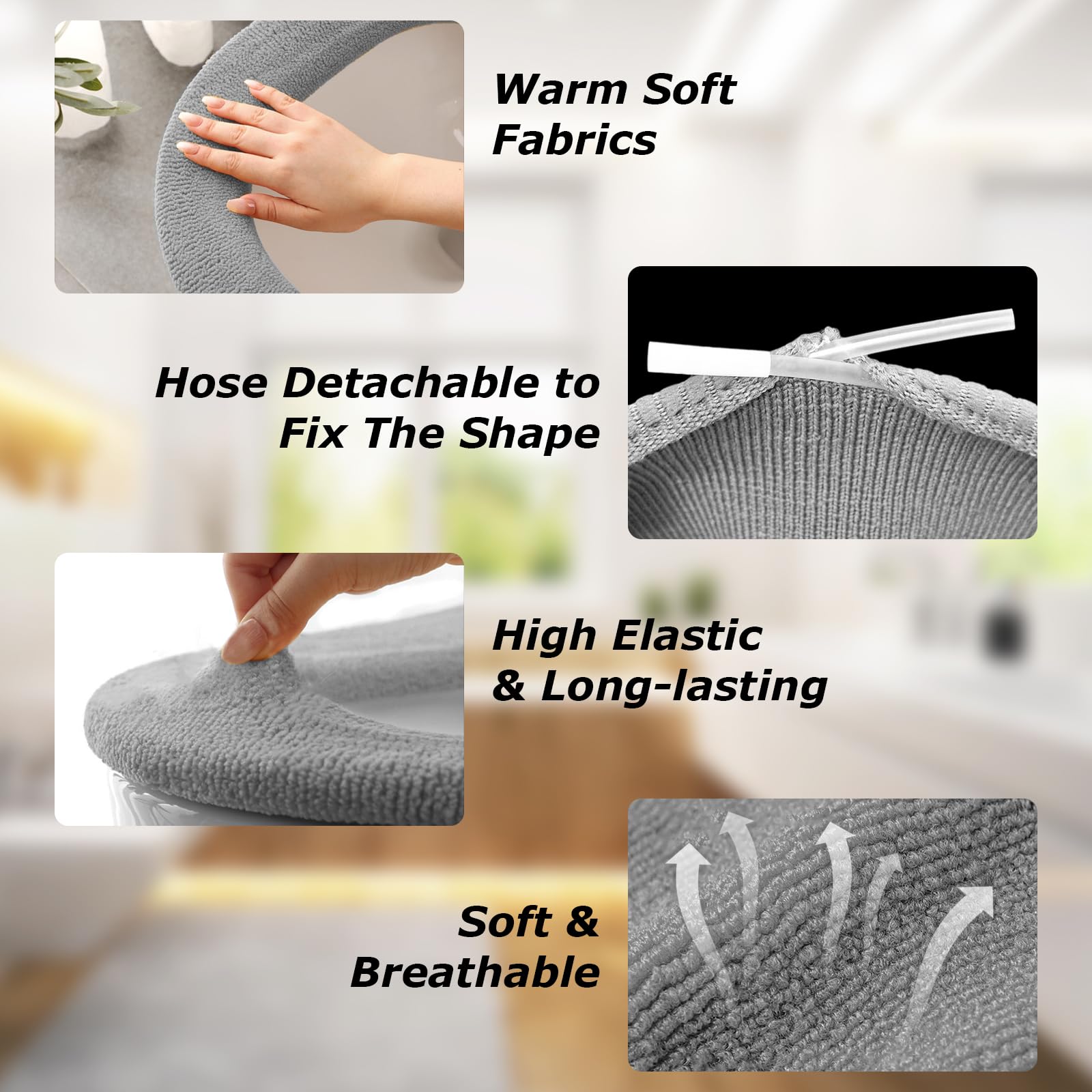 Legigo 5 Pack Thicker Bathroom Toilet Seat Cover Pads- Soft Warmer Toilet Seat Cushion Cover Stretchable Washable Fiber Cloth, E