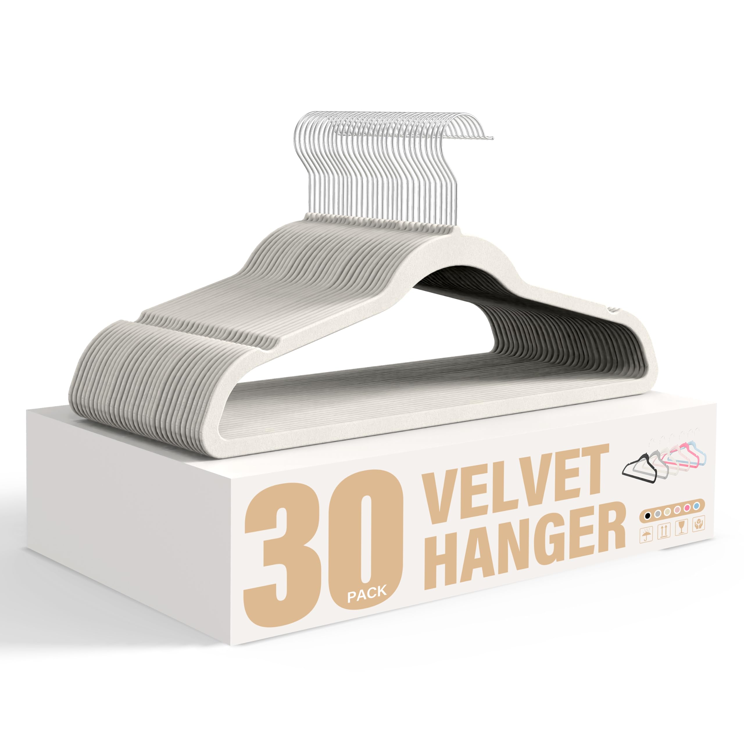 Simple Deluxe Velvet Hangers 30 Pack, Non-Slip Clothes Hangers With Shoulder Notches, 360 Swivel Hooks, Heavy Duty Coat Suit Han