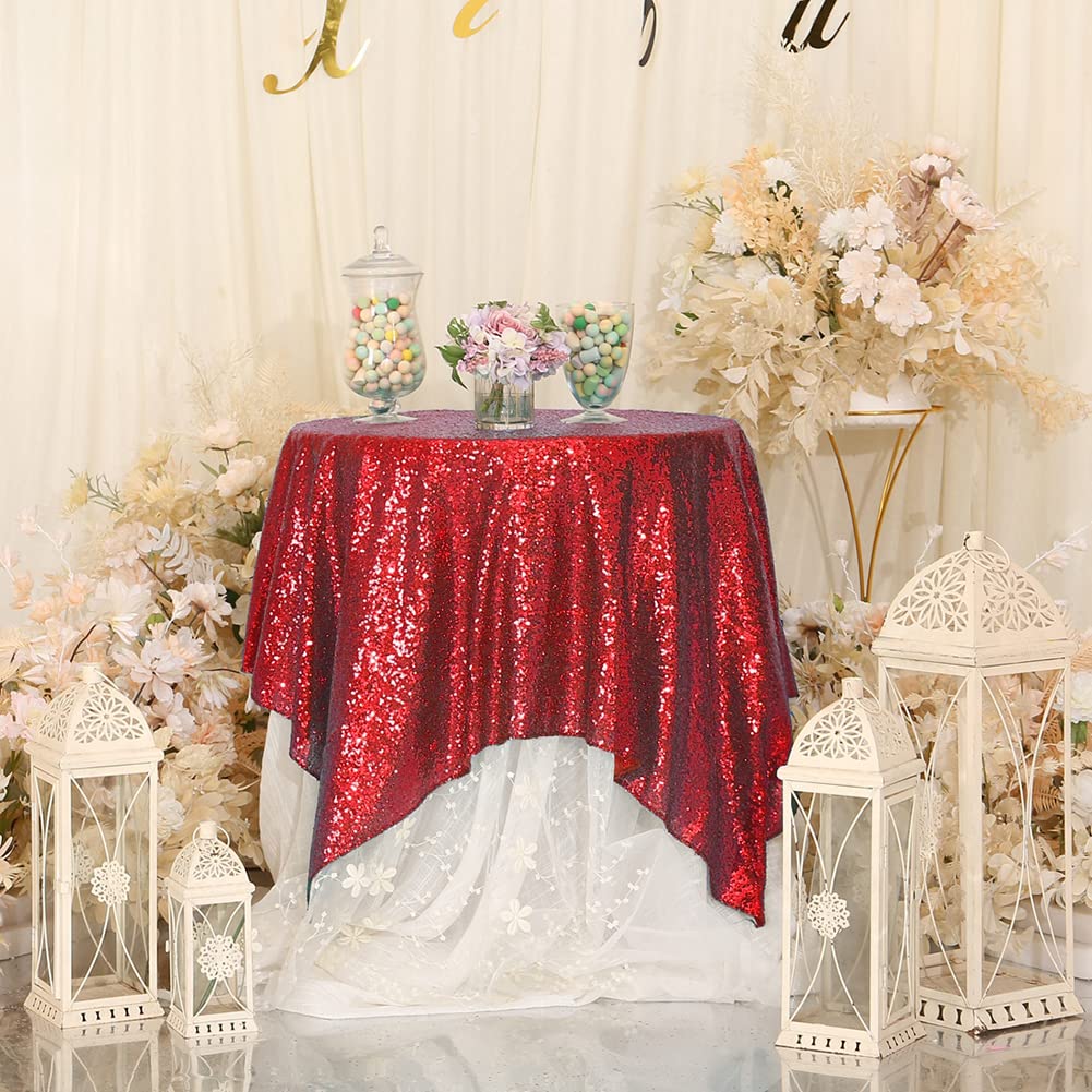 Eternal Beauty Red Square Sequin Tablecloth Sequin Overlay Tablecloth For Wedding Christmas Party 48''X48''