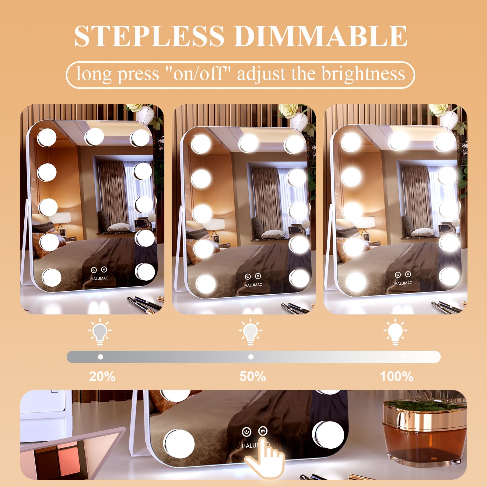 13.9'' X 10.7'' Vanity/Makeup Mirror With Lights, Hollywood Lighted Vanity Mirror With 11 Dimmable Led Bulbs,3 Color Modes,Touch