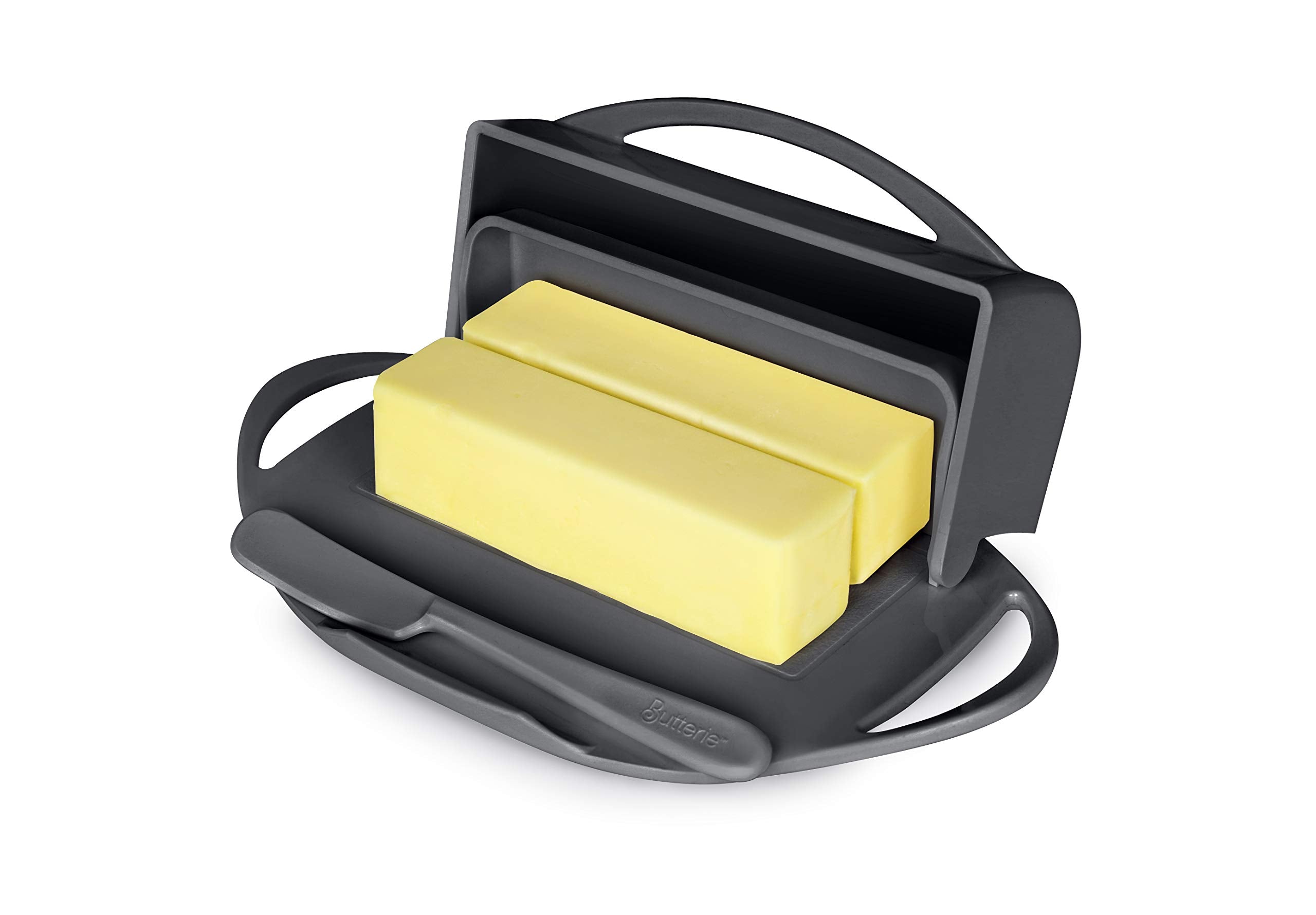 Butterie Flip-Top Butter Dish With Matching Spreader (Grey)