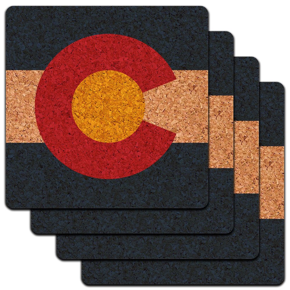 Colorado State Flag Low Profile Cork Coaster Set