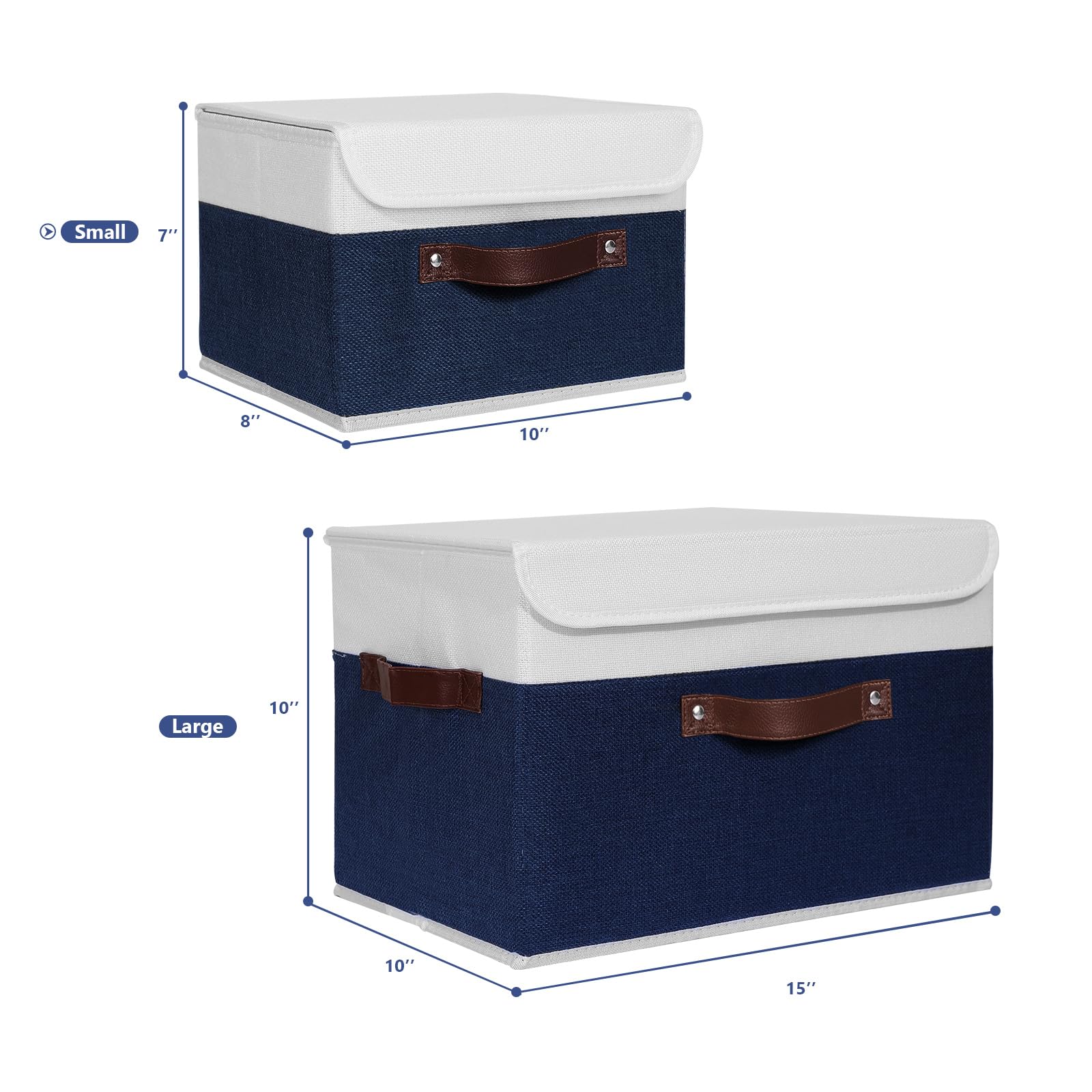 Anminy Storage Boxes With Lids Washable Decorative Storage Bins Basket With Pu Leather Handle Foldable Linen Fabric Storage Cube