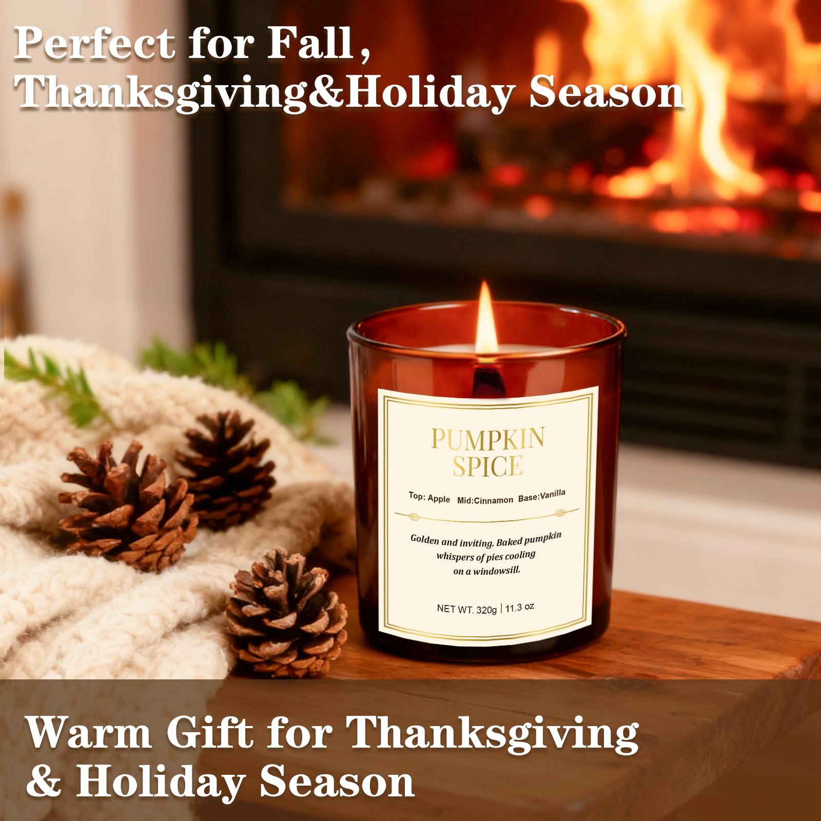 Fall Candle Gift Set -2 Pack Wooden Wick Pumpkin Spice Scented Candles,22.6 oz Natural Soy Wax Candles with Gift Box,Long Lastin