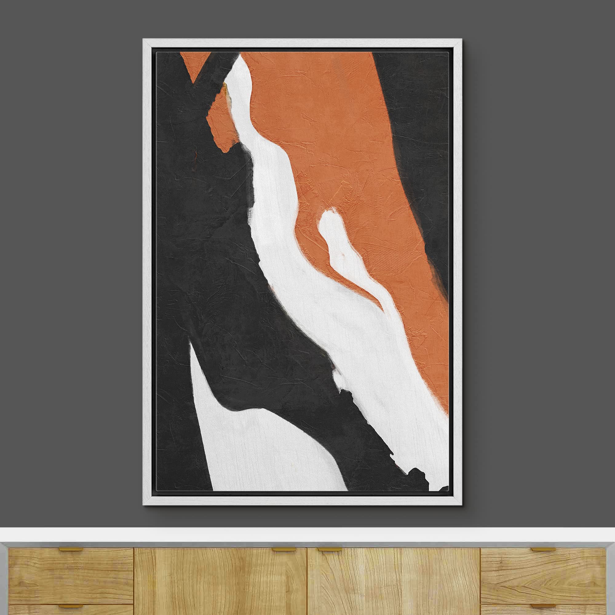 Ashbrook Framed Canvas Print Wall Art Orange Black Paint Stroke Landscape Abstract Shapes Illustrations Modern Art Contemporary