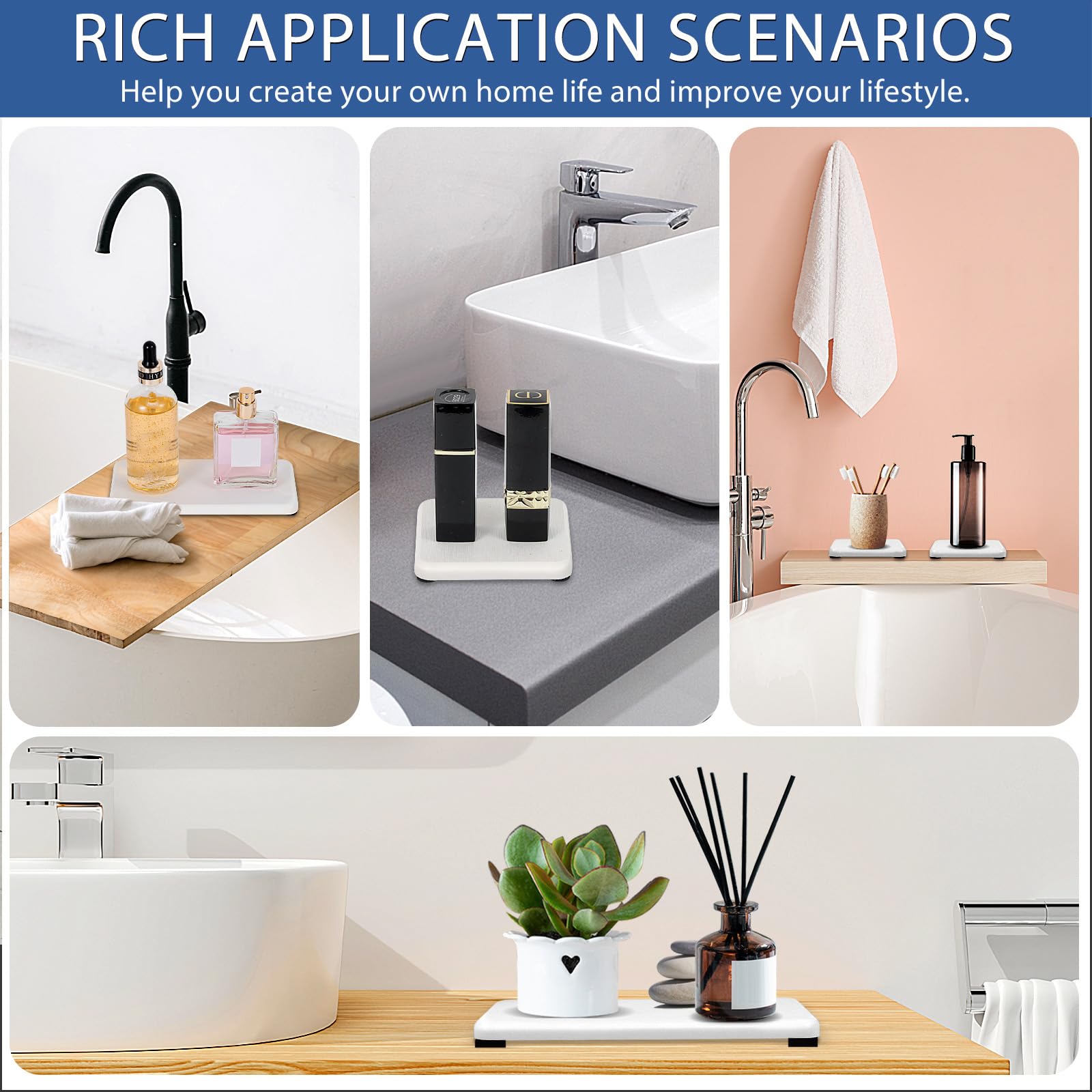 4Pcs Water Absorbing Stone Tray, Quick Drying Diatomite Stone Sink Tray, Water Absorbent Stone Coasters For Bathroom Counter, Ki