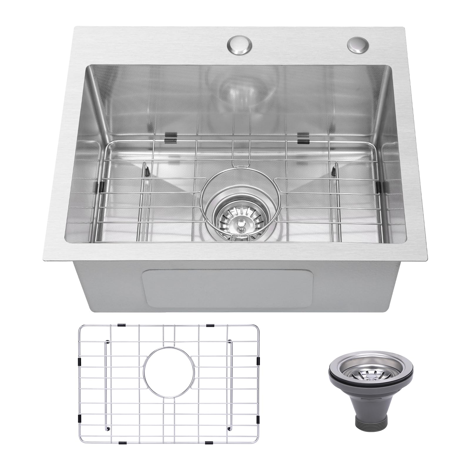 Beleeb Kitchen Sink, Drop-In Stainless Steel Sink, 3D Embossed Surface Finish Top Mount Sink with Accessories (20 x 16)