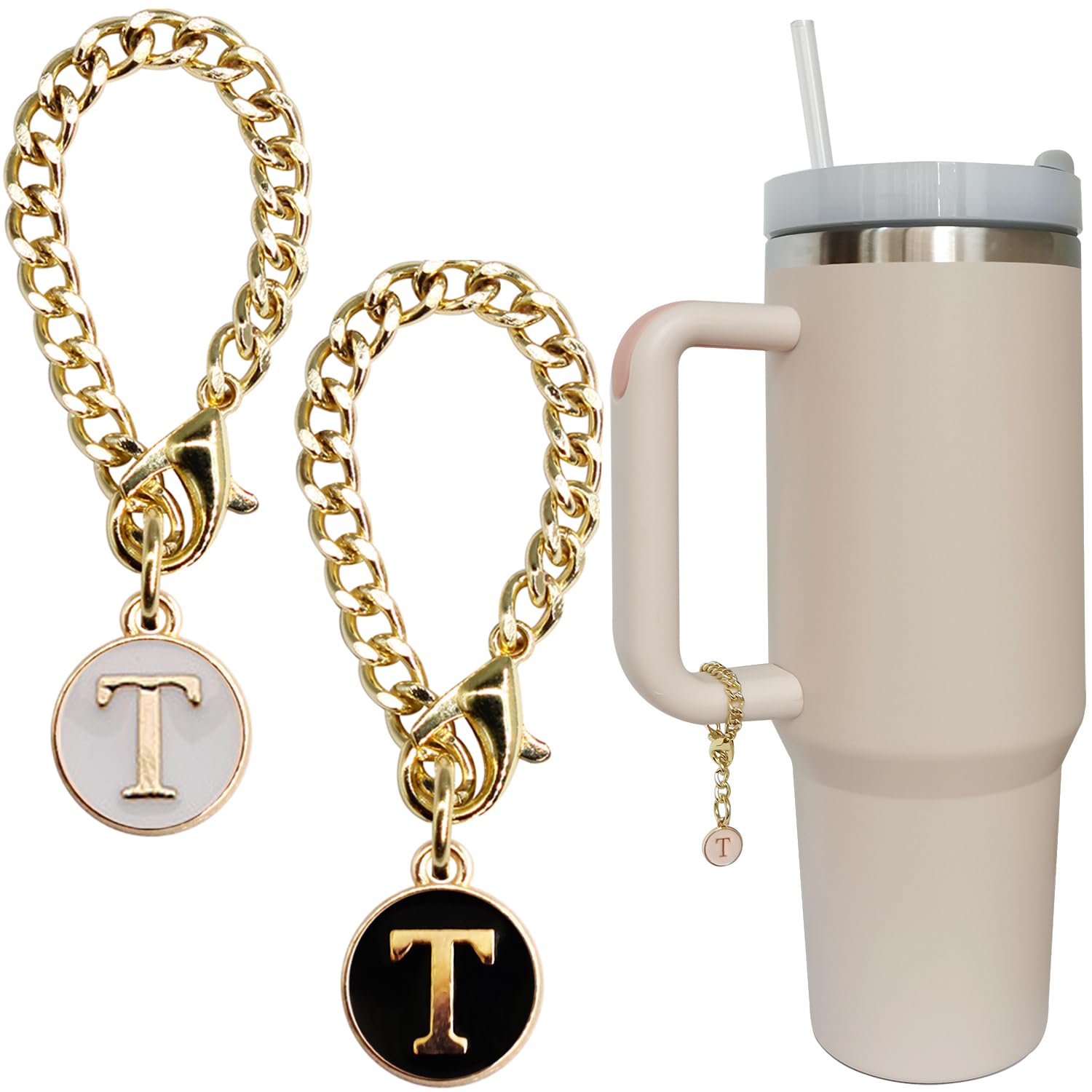 Wabogove Letter Charm Accessories for Stanley Cup 2PCS Initial Name ID Personalized Handle Charm for Stanley Tumbler (T)