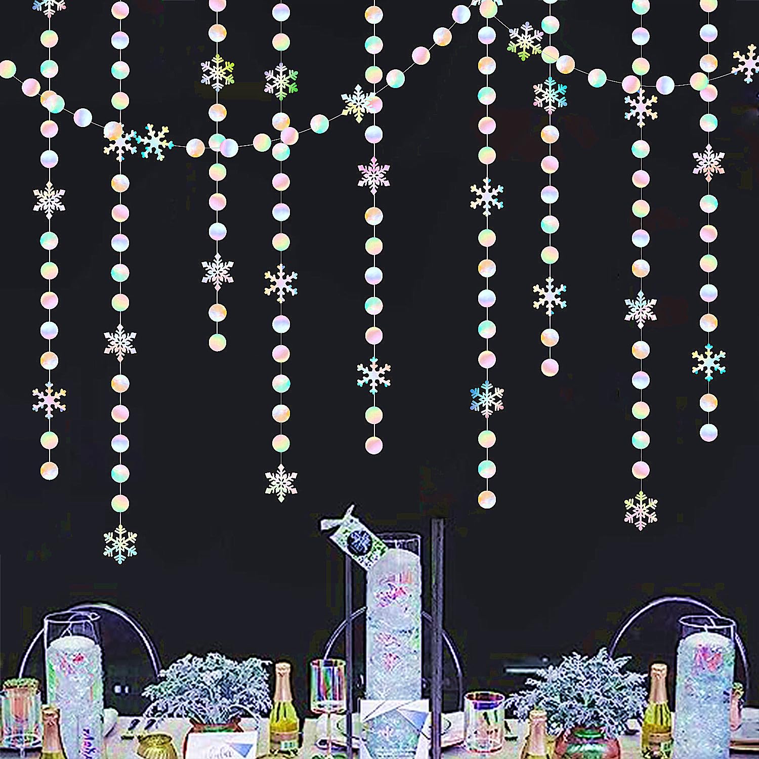 Iridescent-Holographic Christmas Party-Decorations Snowflake-Snow Garland - 61Ft Winter Wonderland Frozen Hanging Paper Streamer