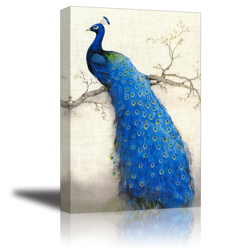 Peacock Wall Art Decor For Living Room, Piy Beautiful Oil Painting Canvas Prints Of Elegant Proud Peacock On Beige Pictures (1''