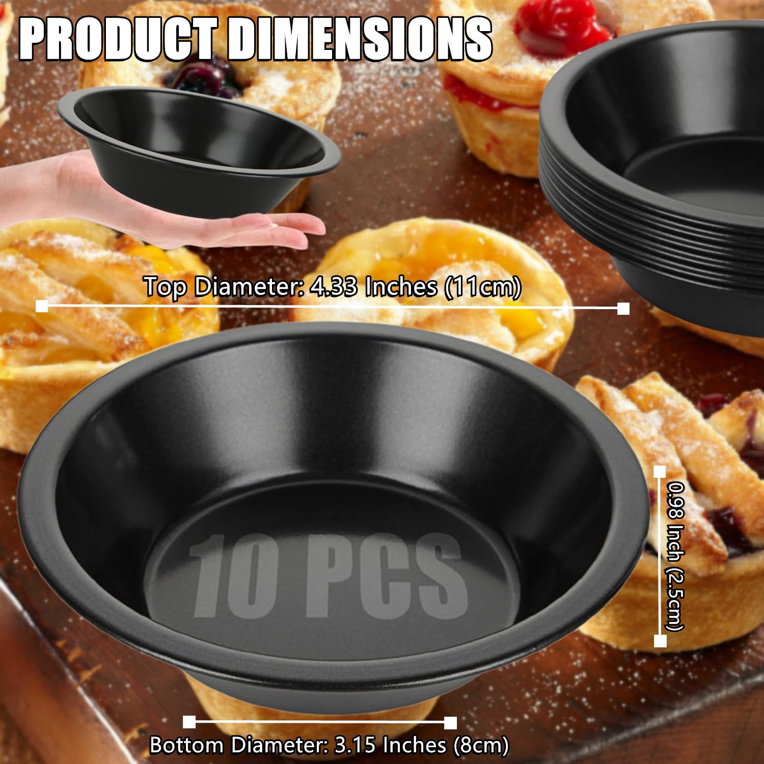 Rhblme 10 Pack Mini Pie Tins, 4 Inch Mini Pie Pans Nonstick Small Pie Tins, Carbon Steel Small Pie Pans Individual Pie Tins For