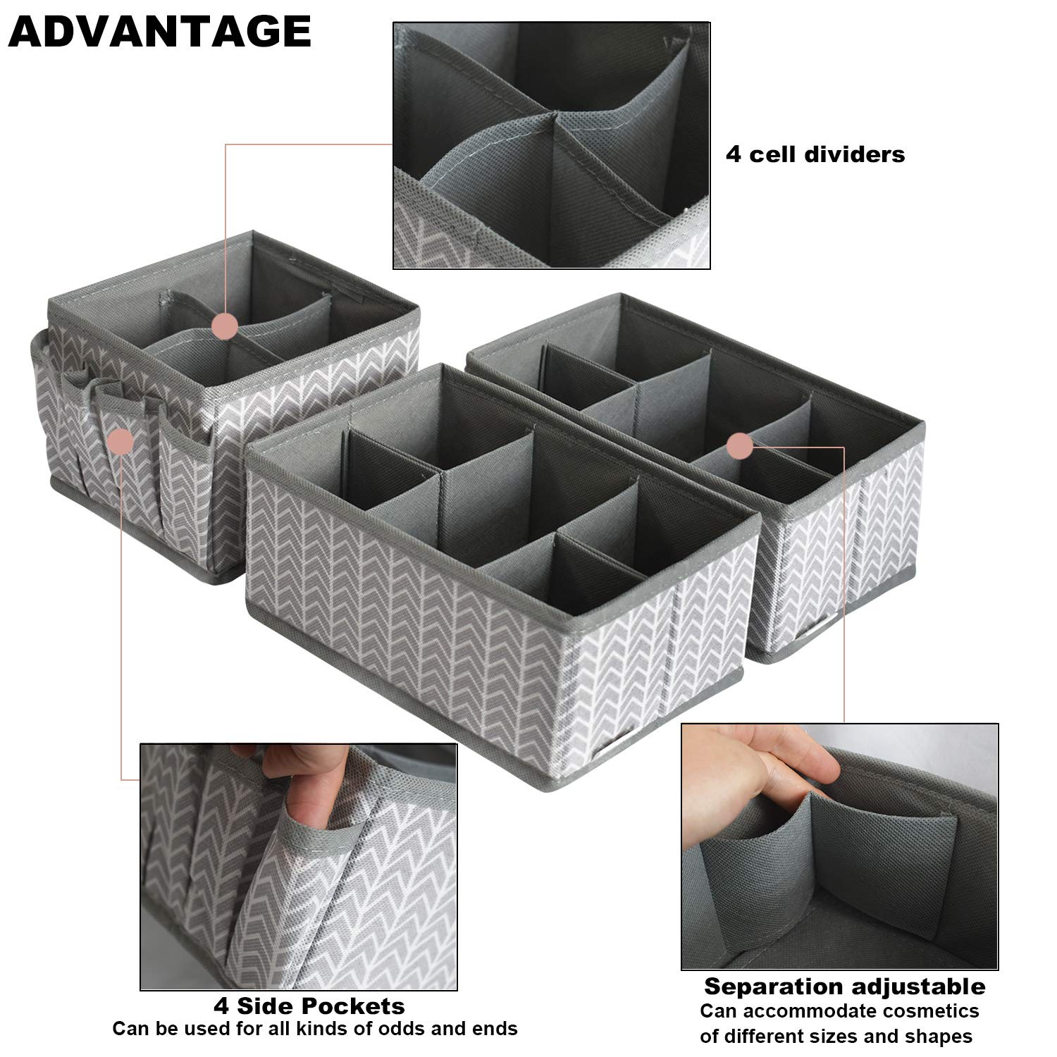 VERONLY Cosmetic Storage Bins Makeup Organizer, Adjustable Multifunction Storage Box Desk Drawer Divider for Makeup Brushes, Bat