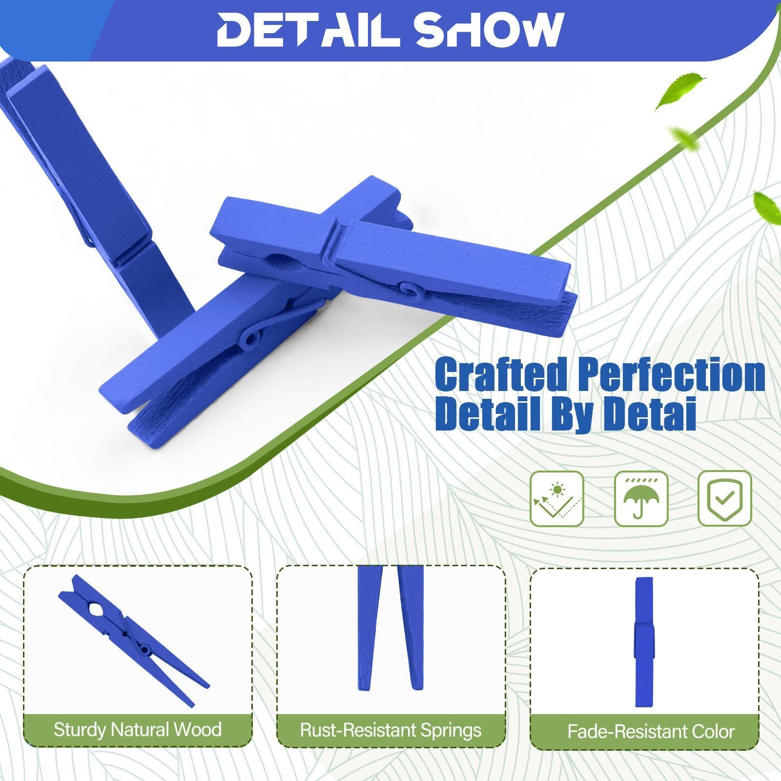 Blue Clothes Pins Wooden 2.9 Inch, Colored Clothespins Wood, Clothing Pins Clips For Baby Shower Craft Pictures, Rainbow Colorfu