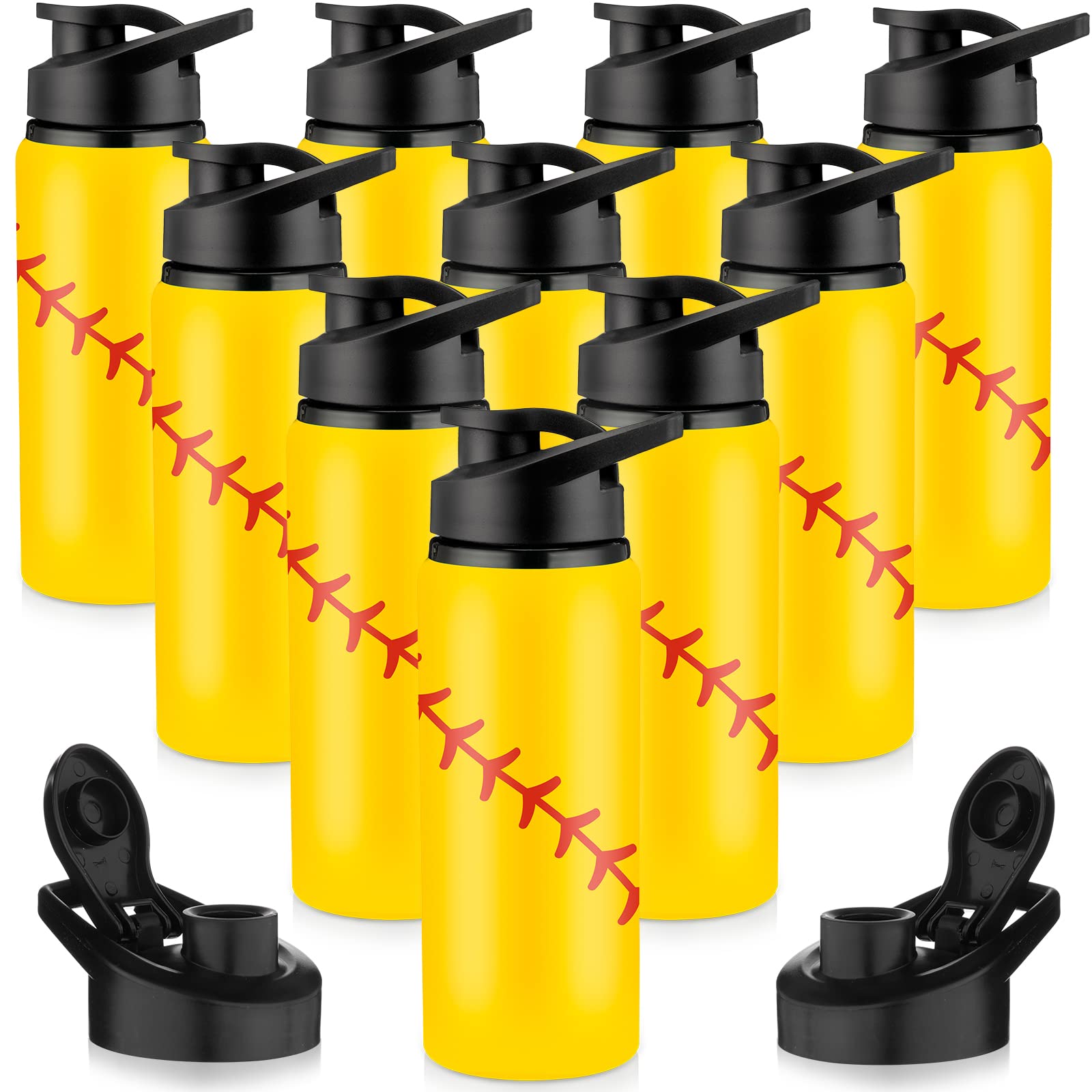 Yaomiao 10 Pcs Softball Water Bottles - Aluminum Tumbler With Snap Lid, Leak Proof Sports Bottle for Baseball, Gym, Travel - Gif