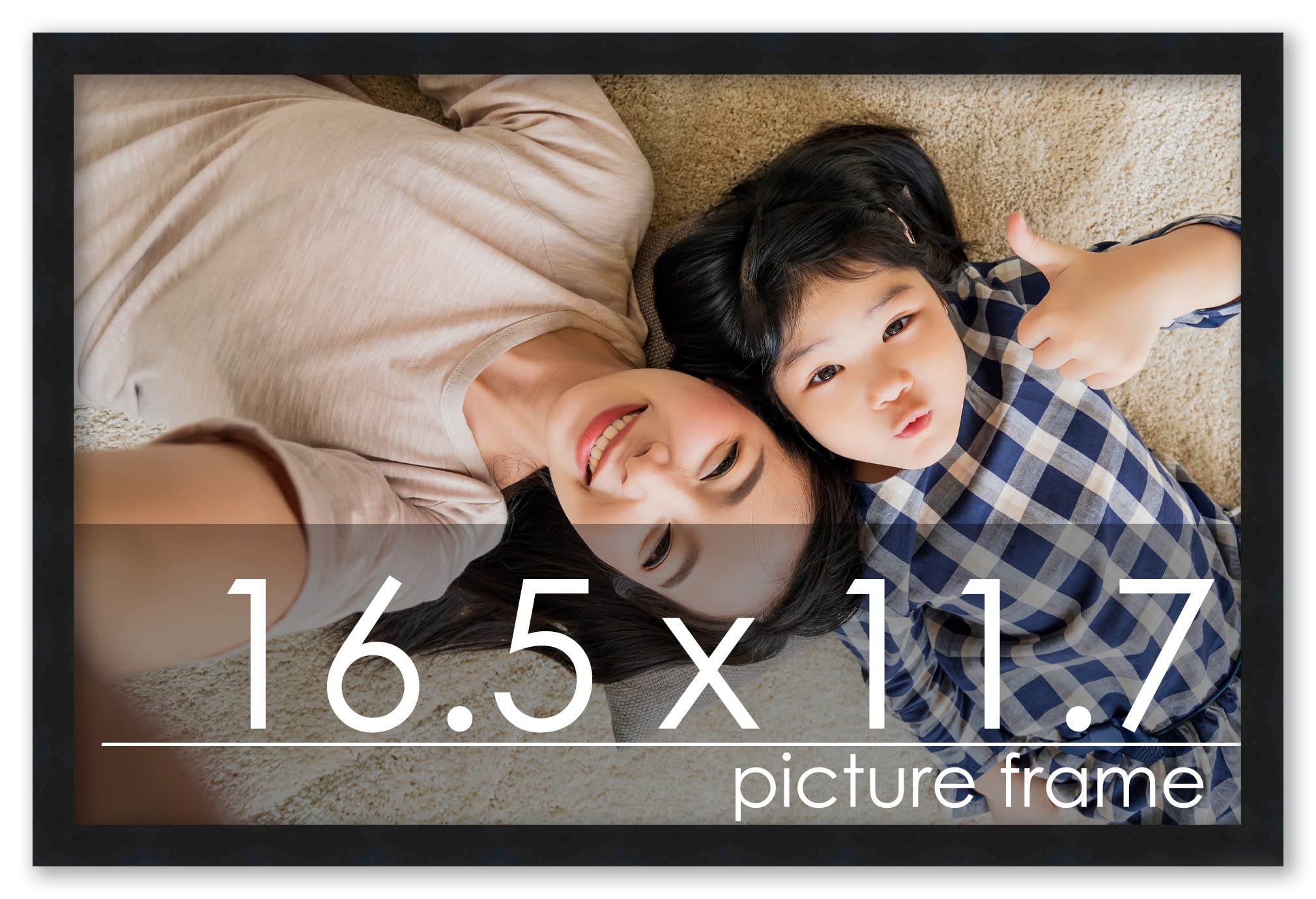 A3 16.5x11.7 Frame Black Contemporary Wood Picture Frame - A3 Frame - UV Acrylic, Foam Board Backing, & Hanging Hardware Include