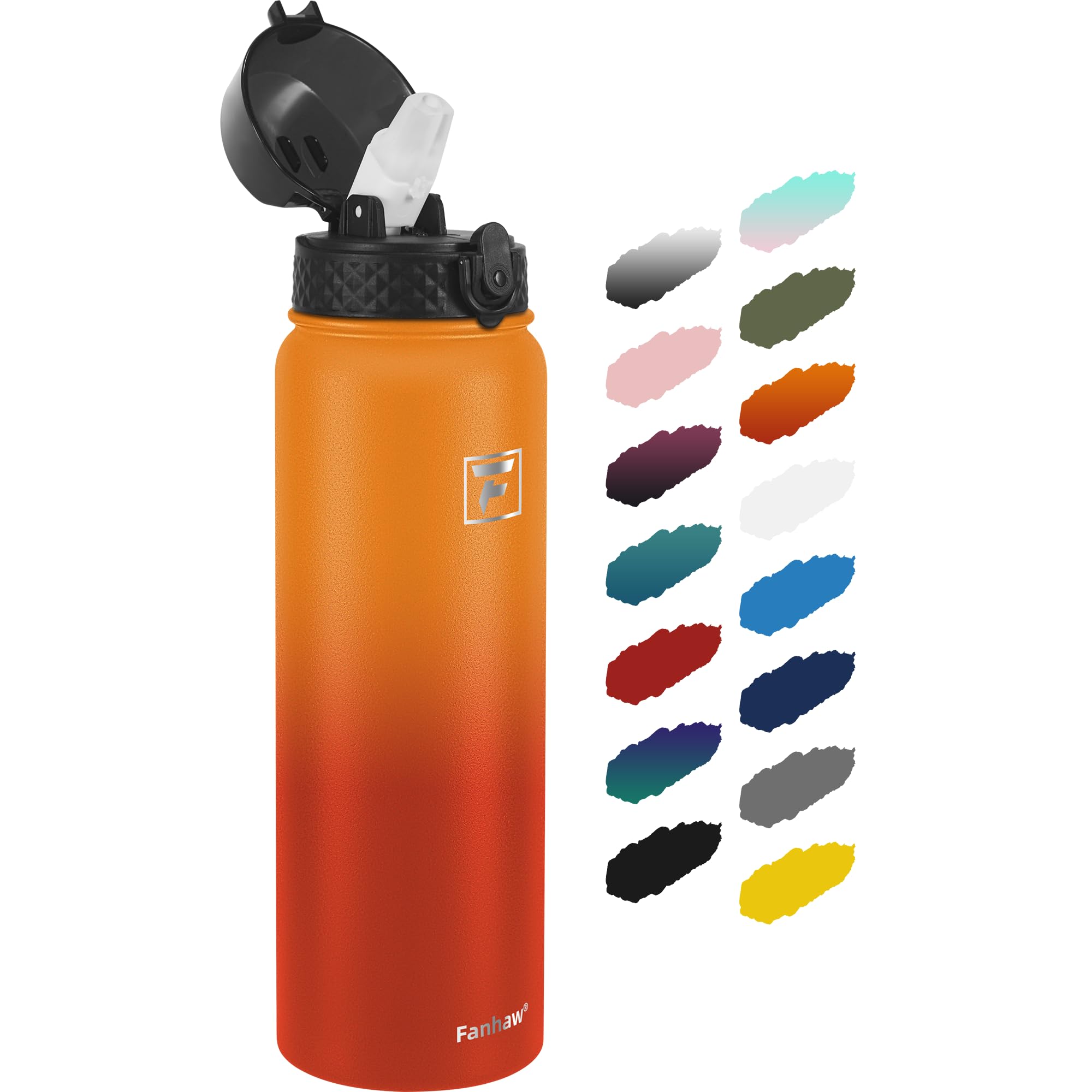 Fanhaw 32 oz Insulated Stainless Steel Water Bottle with Straw Lid, Leakproof Sports Bottle for Men, Women & Teens (Yellow Orang