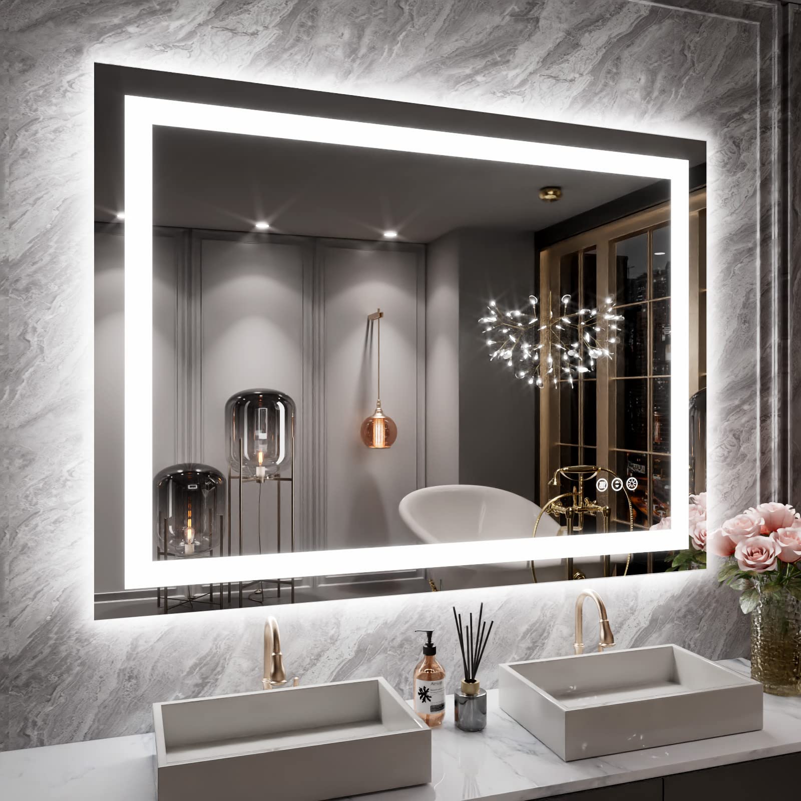 Loaao 40X30 Led Bathroom Mirror With Lights, Anti-Fog, Dimmable, Backlit + Front Lit, Lighted Bathroom Vanity Mirror For Wall, M