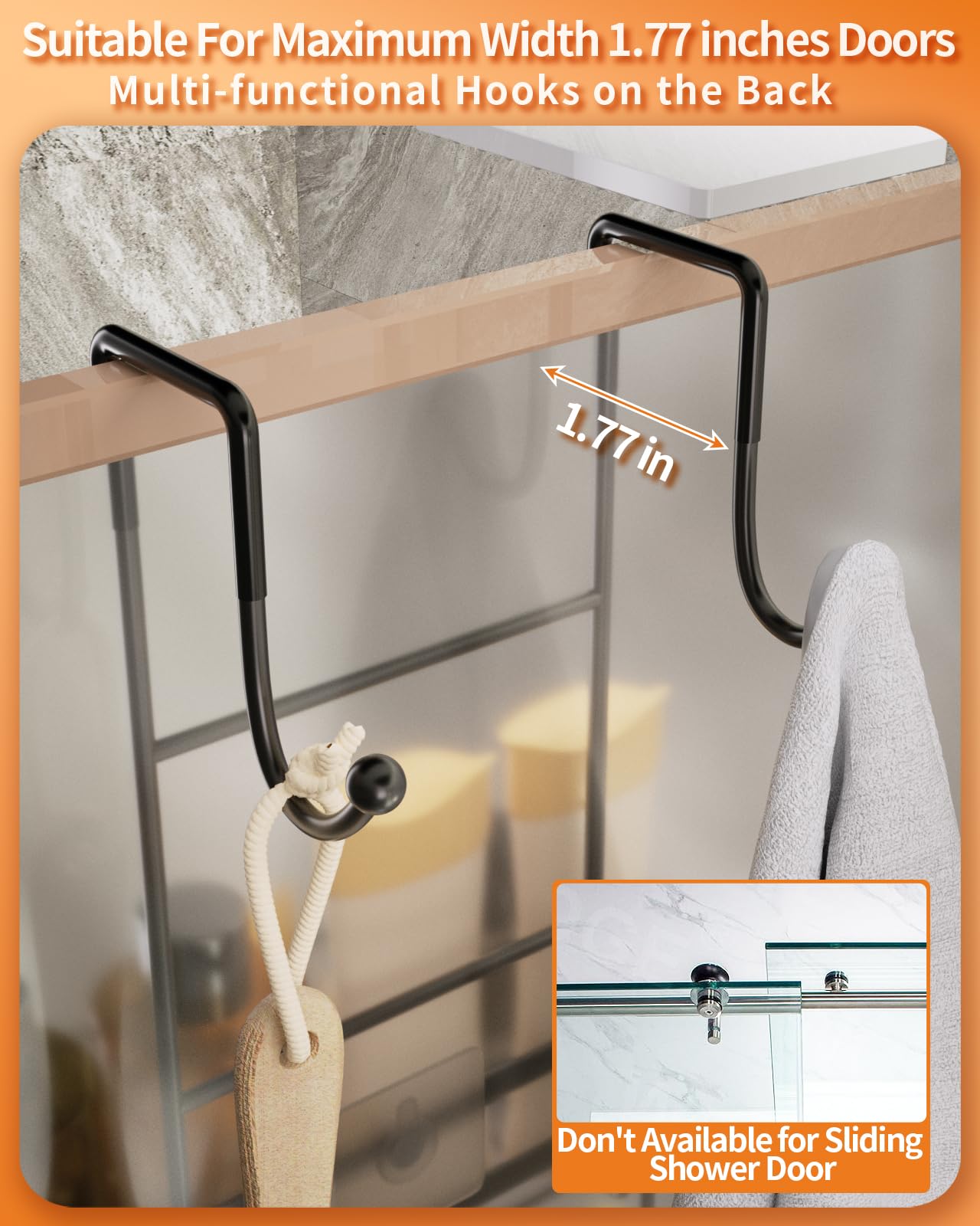 Swtymiki Over The Door Shower Caddy With Double Soap Holder, Stainless Steel Hanging Shower Organizer With 16 Hooks No Drilling