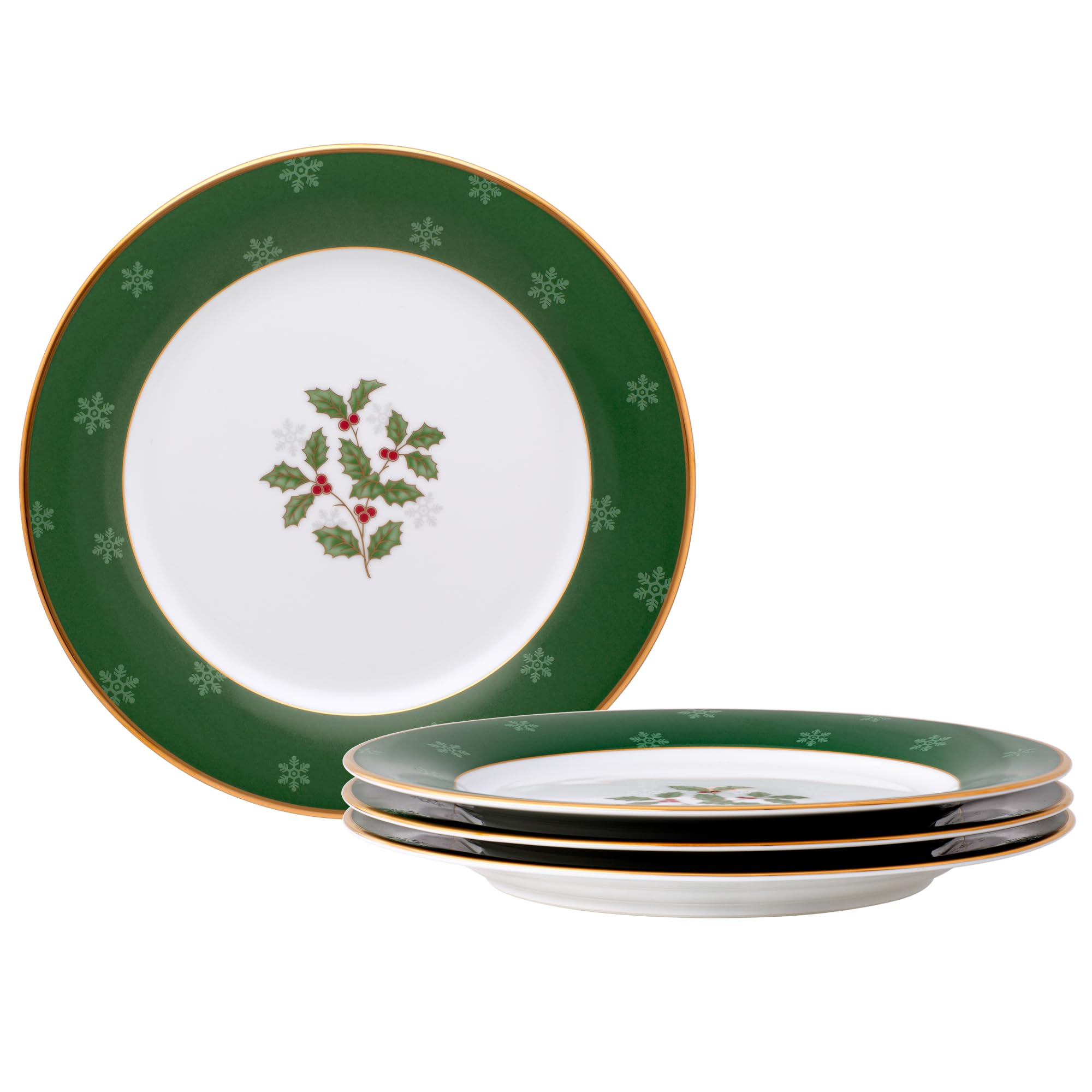 Noritake Holly and Berry Gold Set of 4 Accent Plates, 9