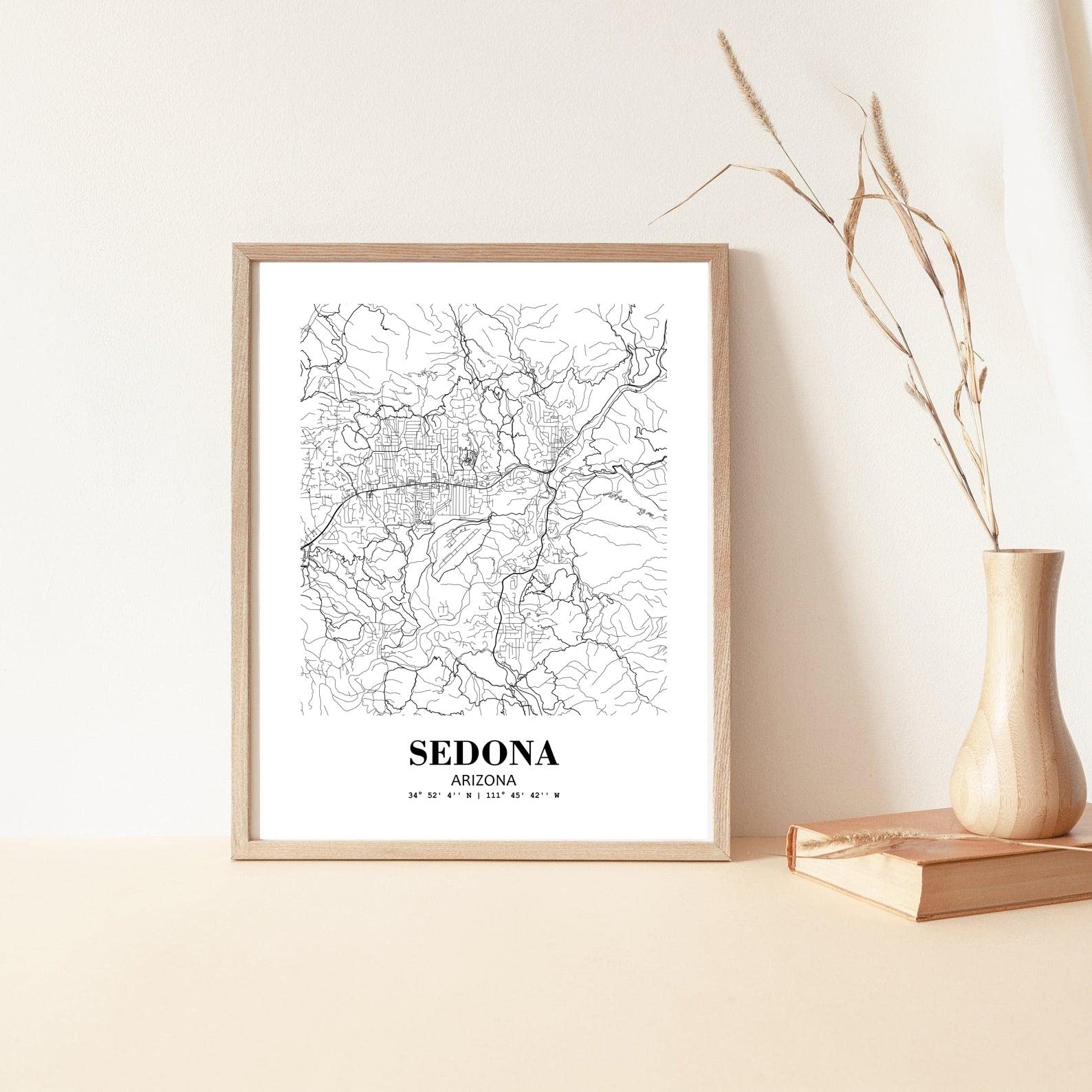 Eleville 11X14 Unframed Sedona Arizona City View Abstract Road Modern Map Art Print Poster Wall Office Home Decor Minimalist Lin