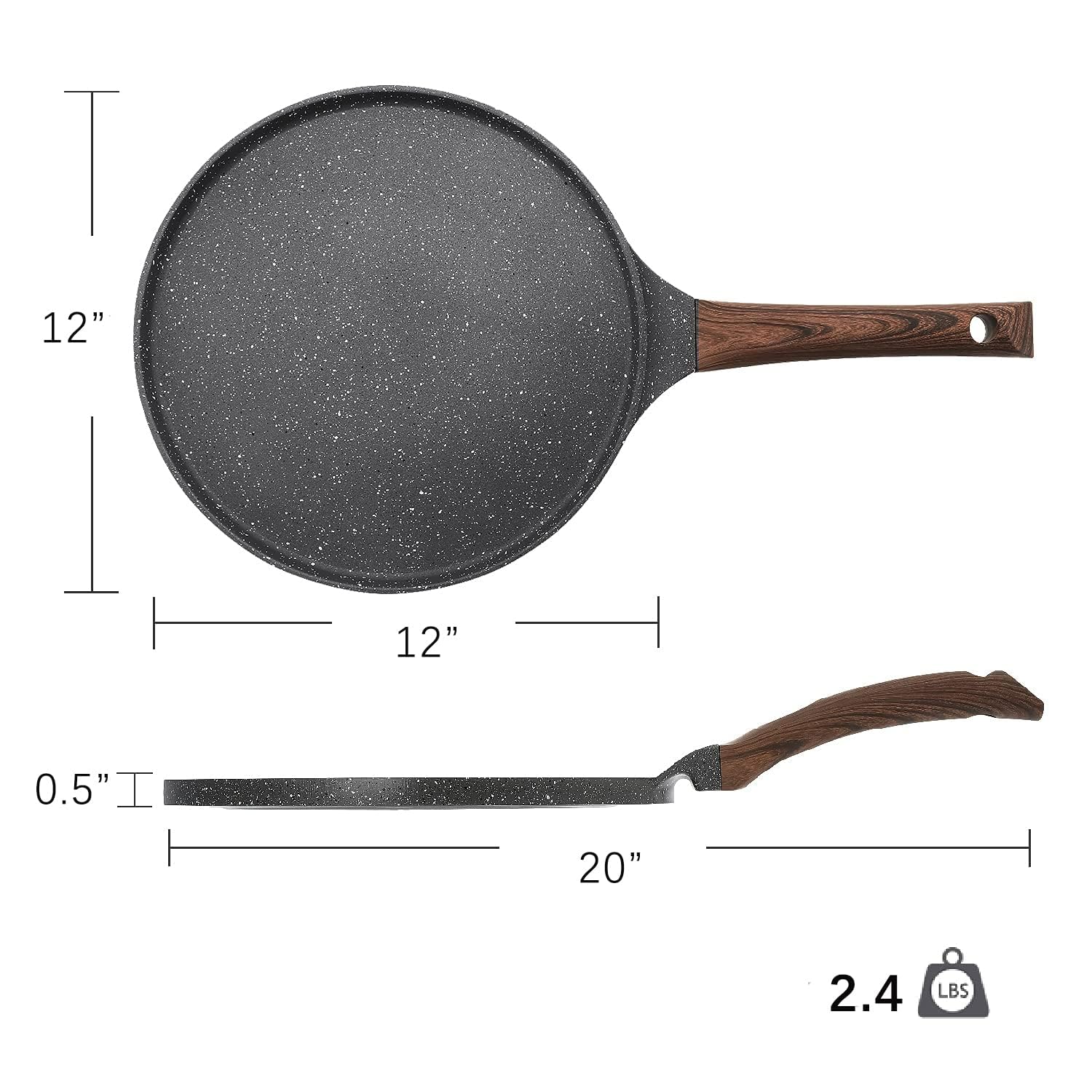 Sensarte Nonstick Crepe Pan, Swiss Granite Coating Dosa Pan Pancake Flat Skillet Tawa Griddle 12-Inch With Stay-Cool Handle, Ind