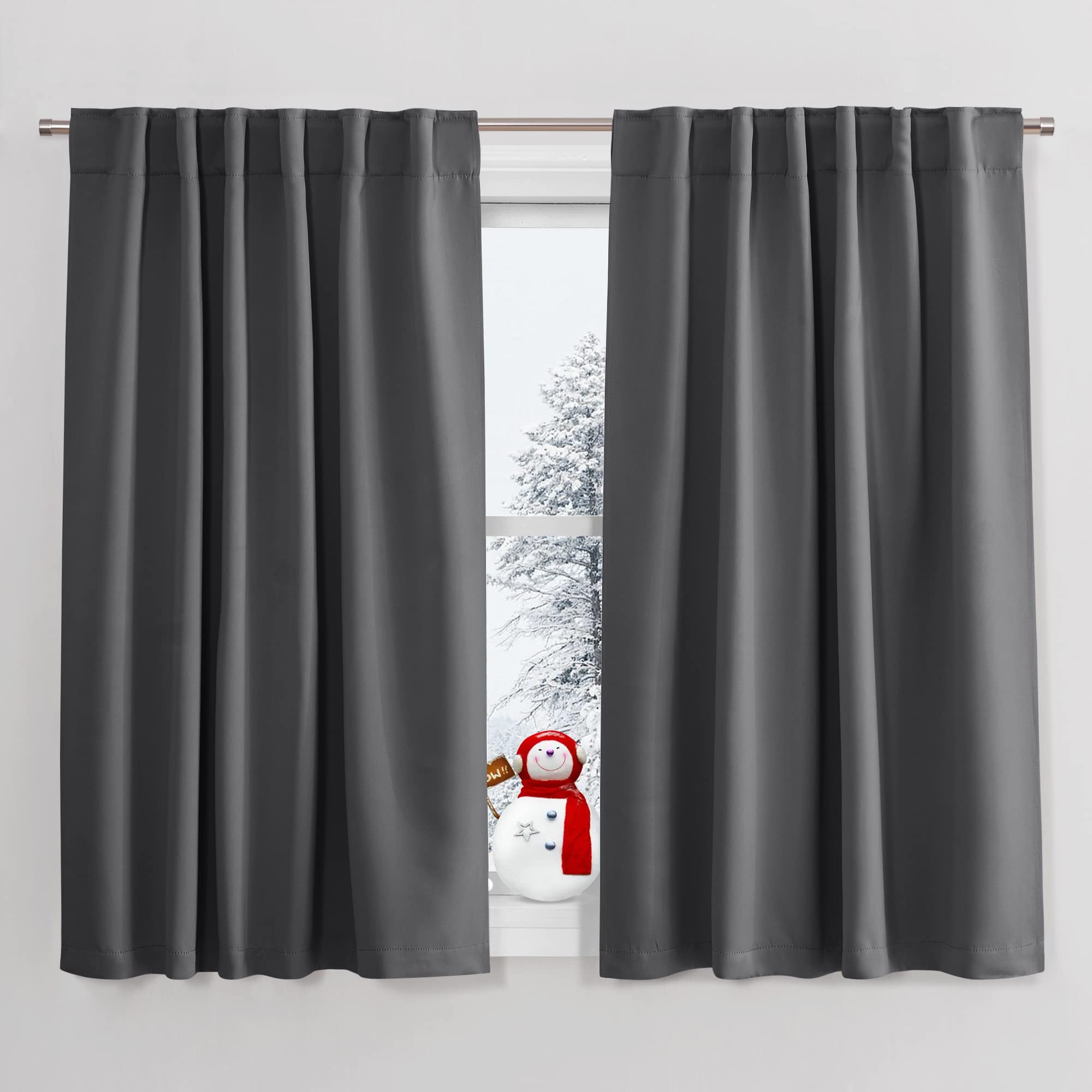 PONY DANCE Curtains 45 inch Length - Double Panels Back Tab & Rod Pocket Thermal Insulated Short Blackout Drapes for Kitchen Bed