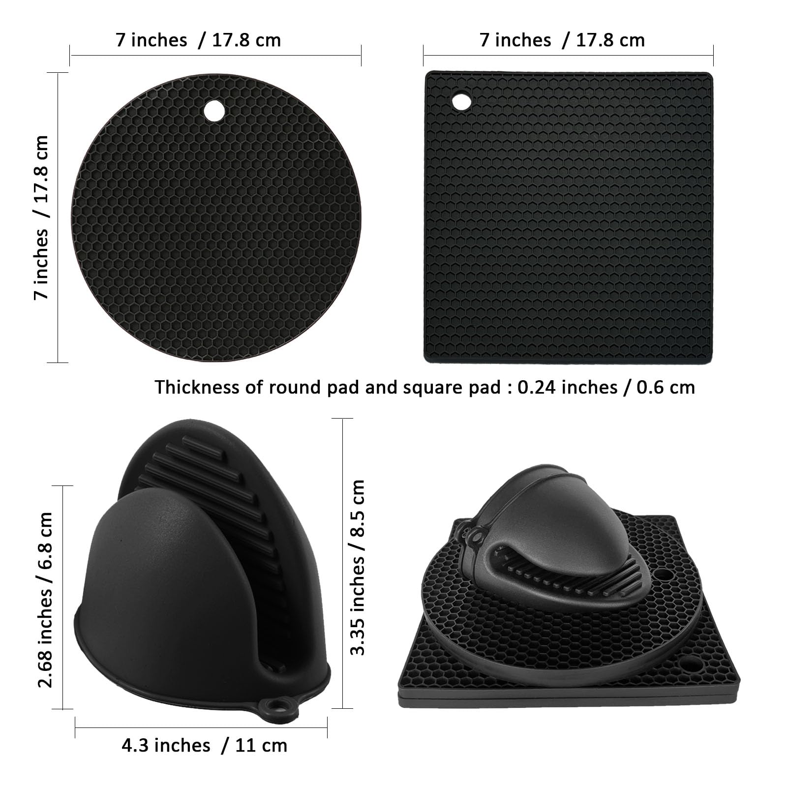 Auzla Silicone Trivet Pot Mat And Oven Mitts Sets | Heat Resistant Pot Holder And Mini Non-Slip & Flexible Oven Gloves For Kitch