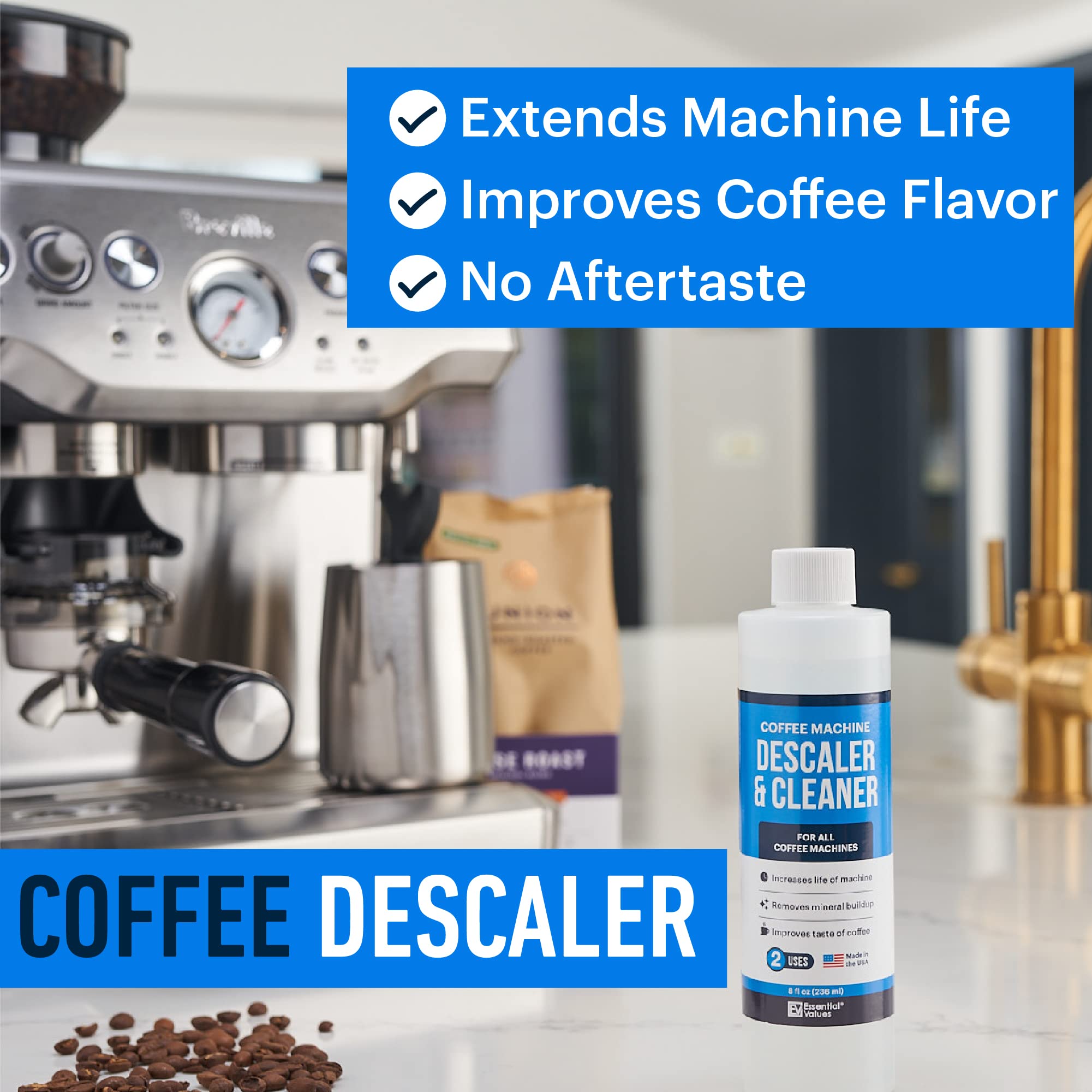 Descaling Solution (8 Uses) Coffee Machine Descaler Cleaner | Compatible with Breville Keurig Nespresso Delonghi & More | Liquid To Descale Automatic Coffee Makers & Espresso Machines