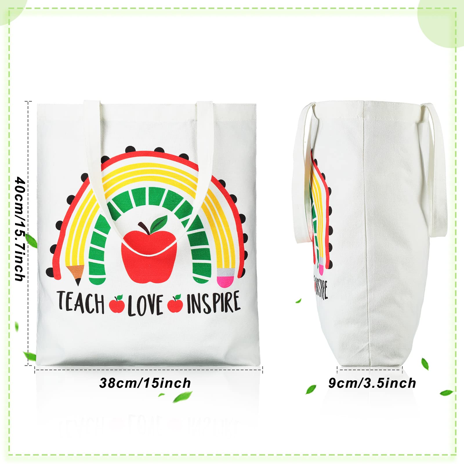 Saintrygo 2 Pack Teacher Canvas Totes Bag Teacher Appreciation Gifts Reusable Teacher Gift Bag For Back To School Supplies (Love