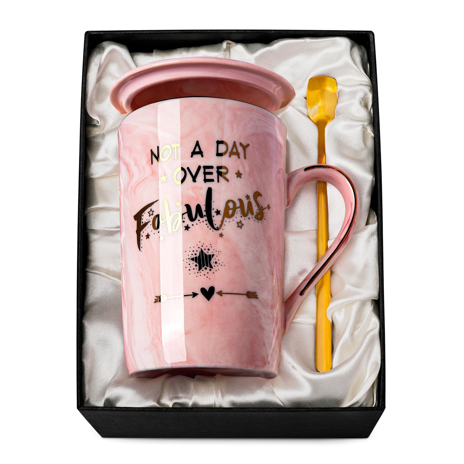 Funny Birthday Gifts For Women - 14Oz Not A Day Over Fabulous Coffee Mug Printed With Gold, Happy Birthday Gift Ideas For Her Bd