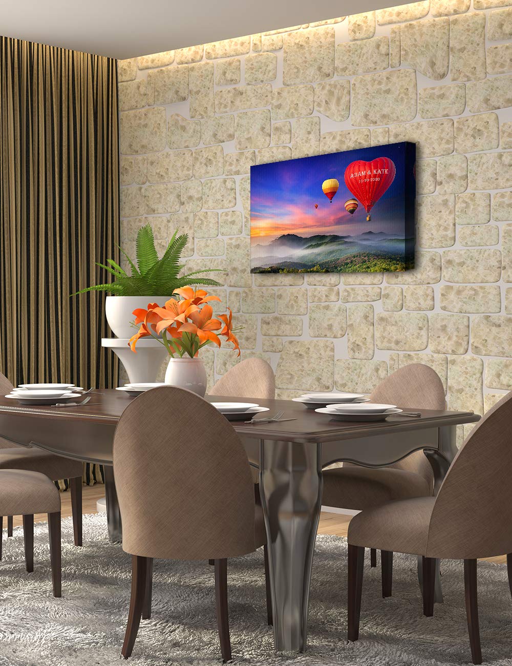 Ipic - Romance On High Personalized Wall Art With Names, Customized Gift For Couple, Customized Canvas For Wedding Anniversary.