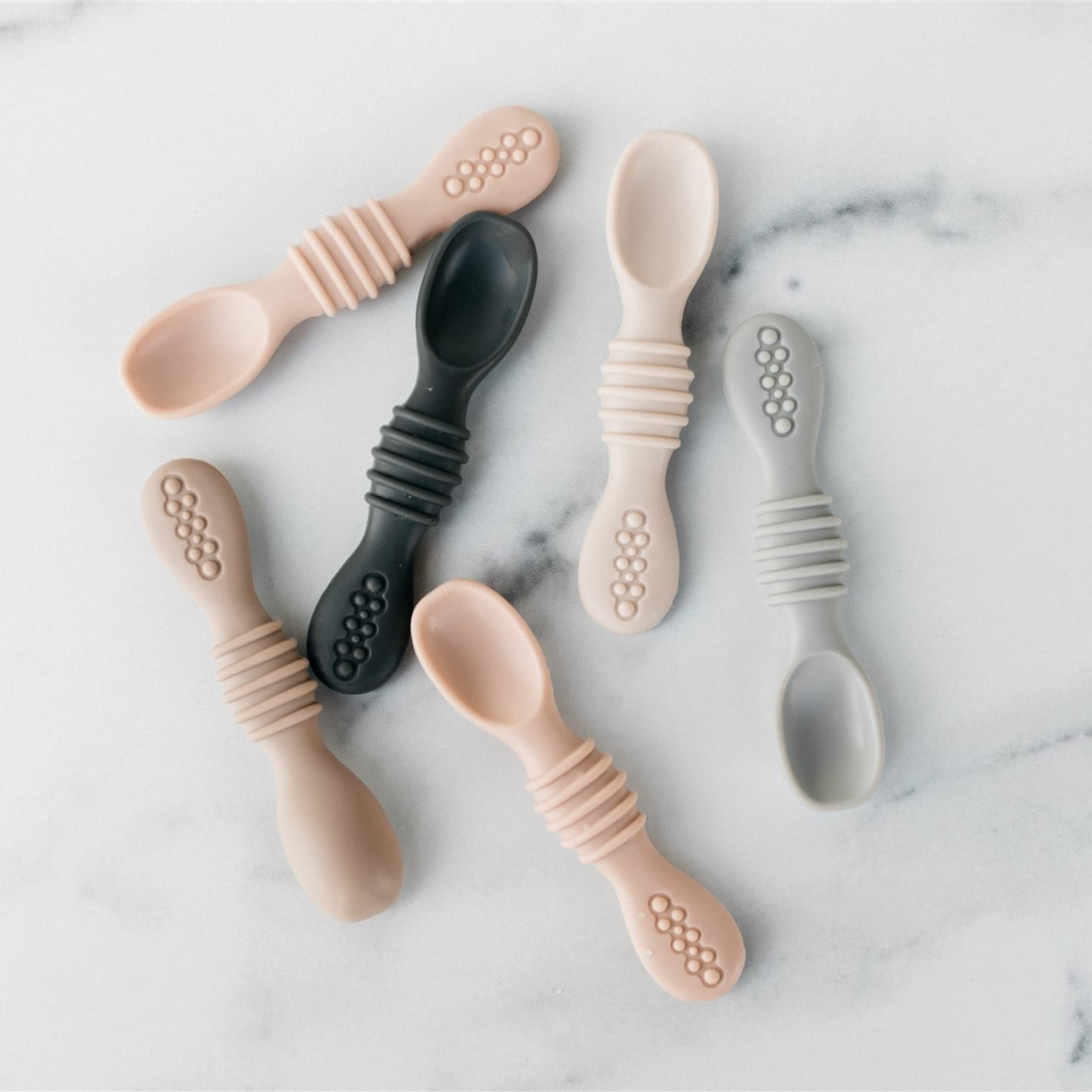 Simka Rose Silicone Baby Spoons Self Feeding 6 Months - First Stage Infant Spoons for Babies & Toddlers- Baby Led Weaning Spoons Set of 6- Easy on Gums Food Training Utensils Dishwasher Microwave Safe