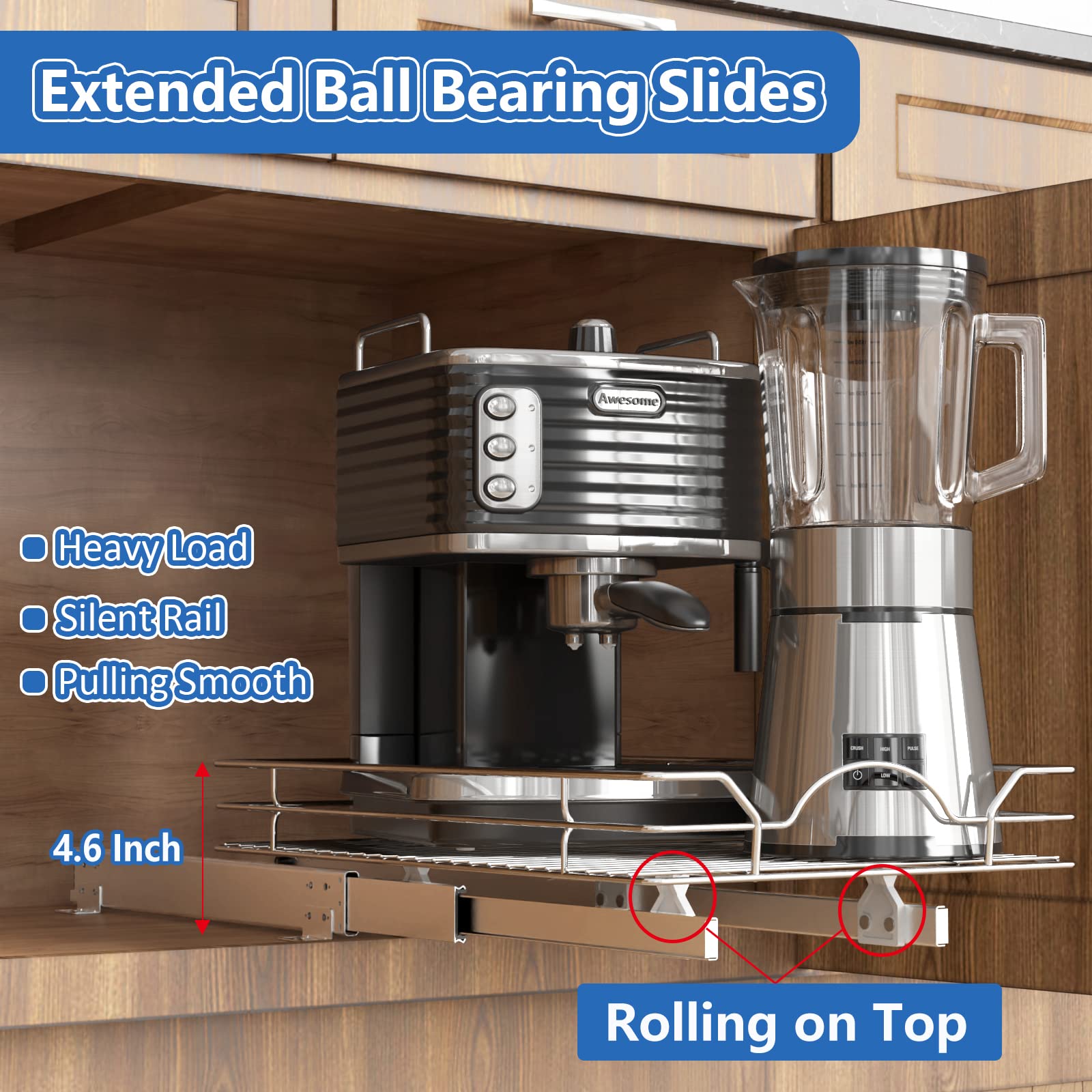 Roomtec Pull Out Cabinet Organizer 14'' W X 21'' D, For Cabinet Pull Out Shelves Cabinet Drawers Slide Out Kitchen Cabinet Organ