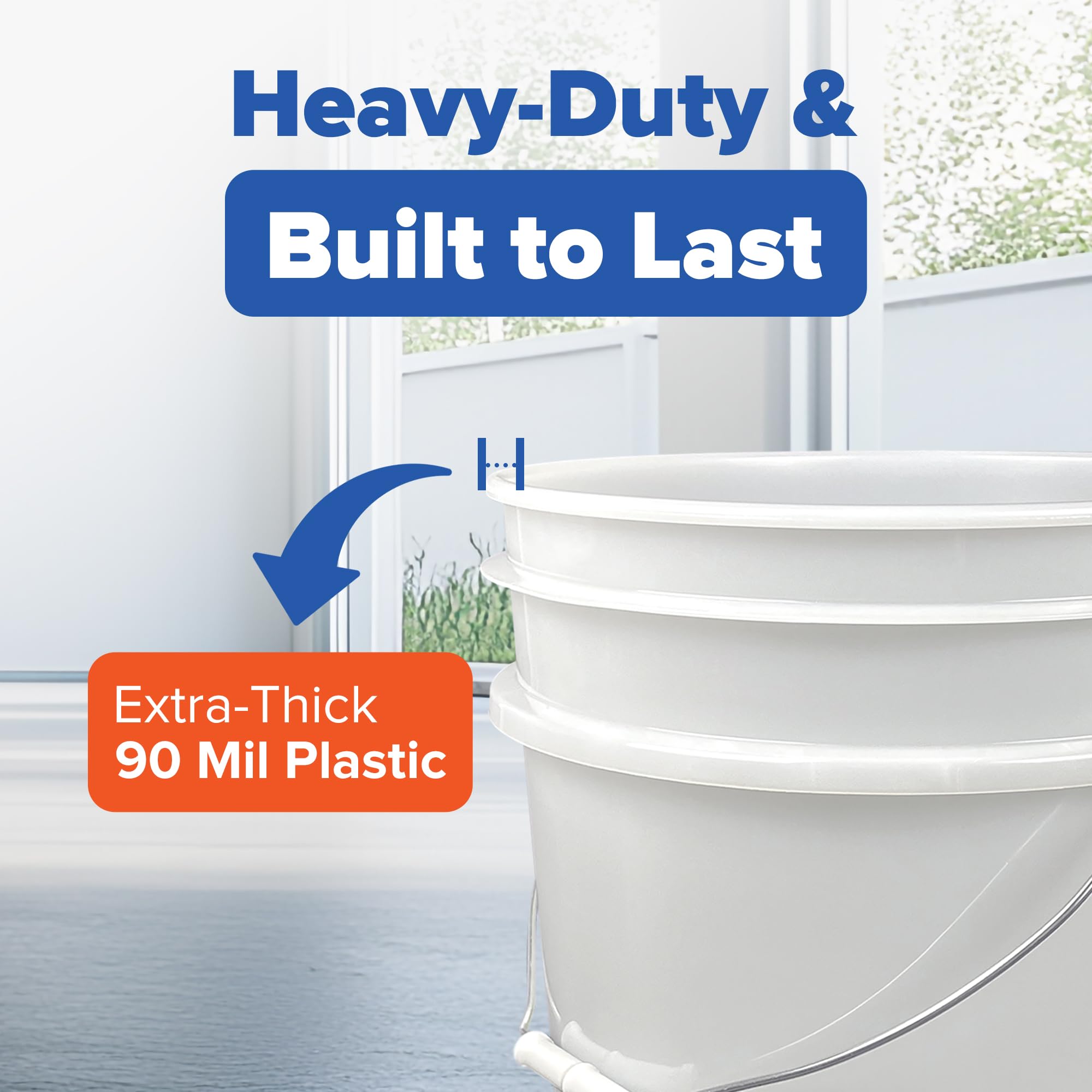 5 Gallon White Bucket & Lid - Set of 6 - Made in The USA - Durable 90 Mil All Purpose Pail - Food Grade - Contains No BPA Plastic (5 Gal. w/Lids - 6pk)