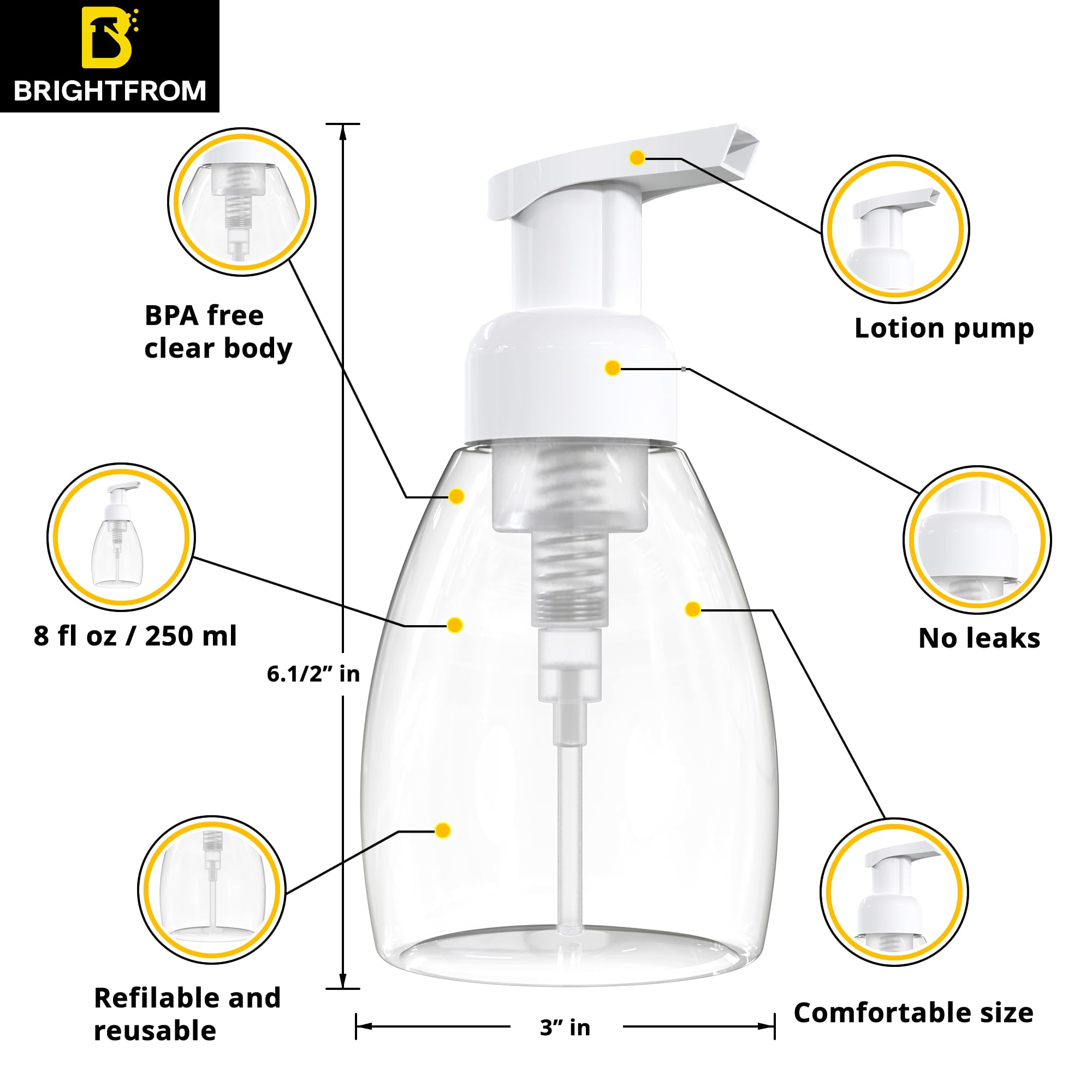 Brightfrom Foaming Soap Dispenser Pump Bottles, Bpa Free Empty Refillable Plastic Container For Liquid Soap - Kitchen, Bathroom,