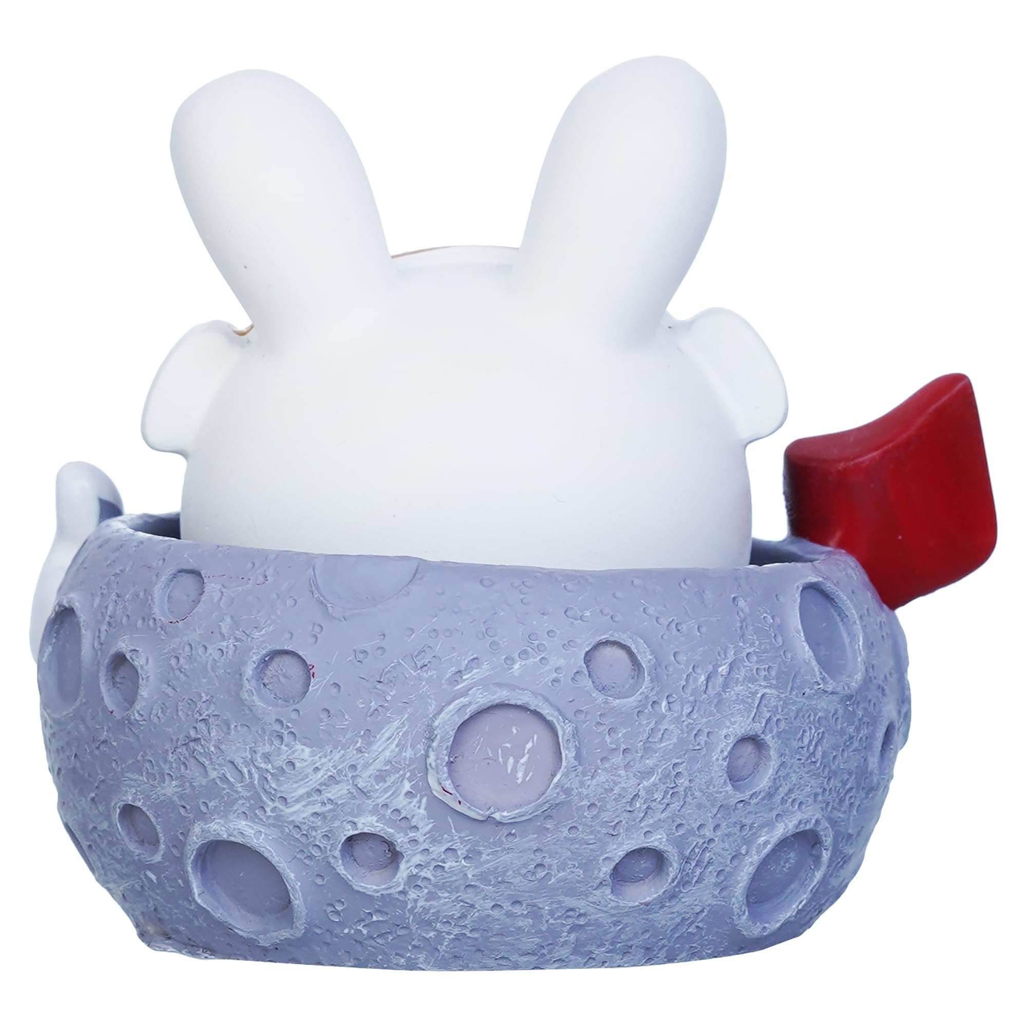 Ecraftindia Rabbit Astronaut Miniature Statue On Moon Shaking Head With Red Flag Decorative Showpiece For Home Decor Living Room