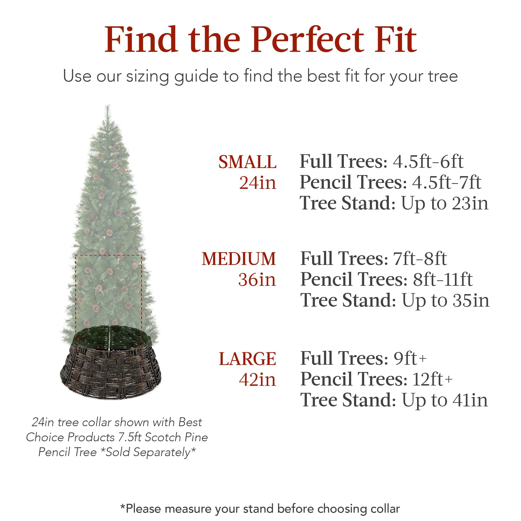 Best Choice Products 42in Christmas Tree Collar, Basket Woven Hyacinth 3-Piece Holiday Rattan Tree Skirt Accessory for Home w/Co