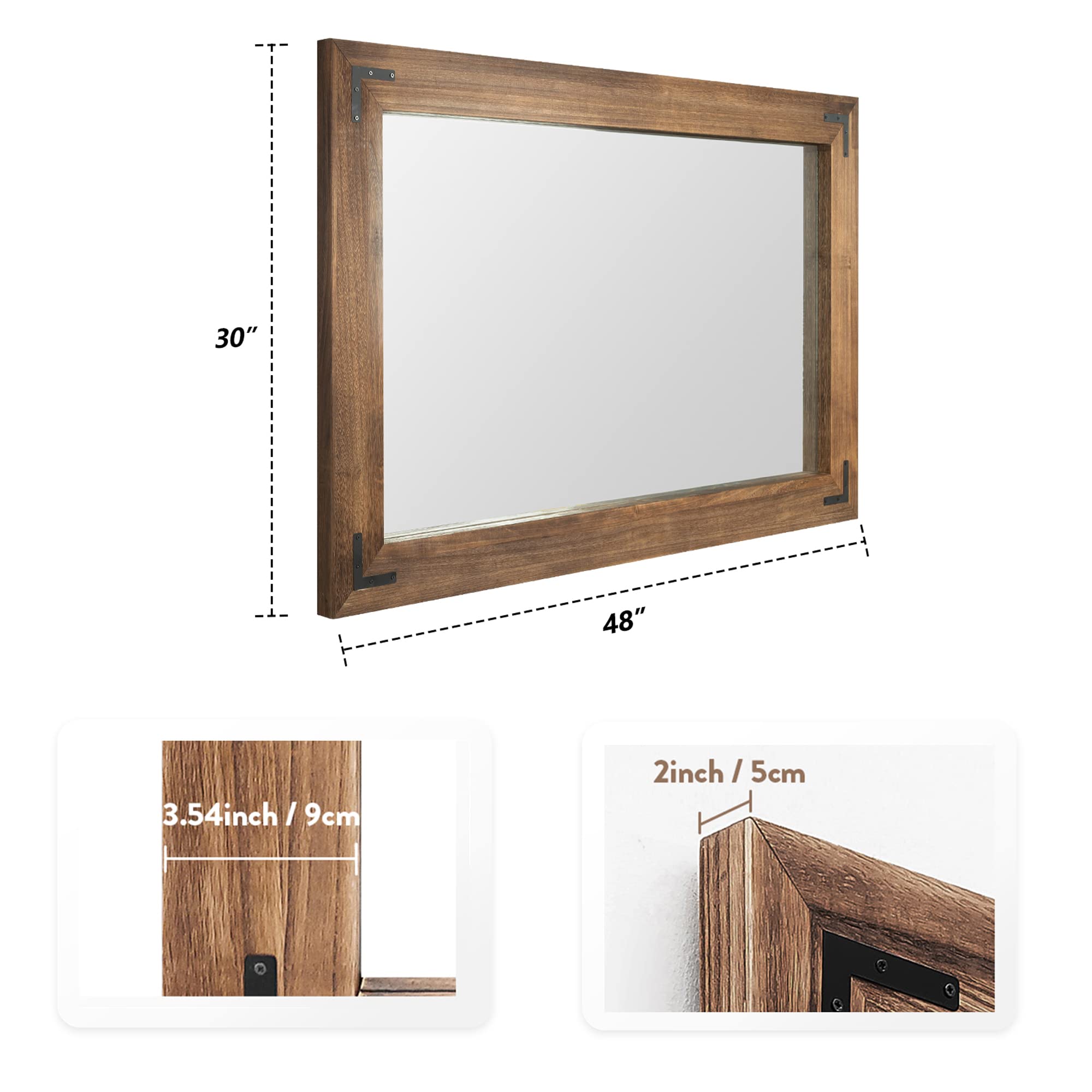 YOSHOOT Rustic Wooden Framed Wall Mirror  Natural Wood Bathroom Vanity Mirror for Farmhouse Decor  Vertical or Horizontal Hanging