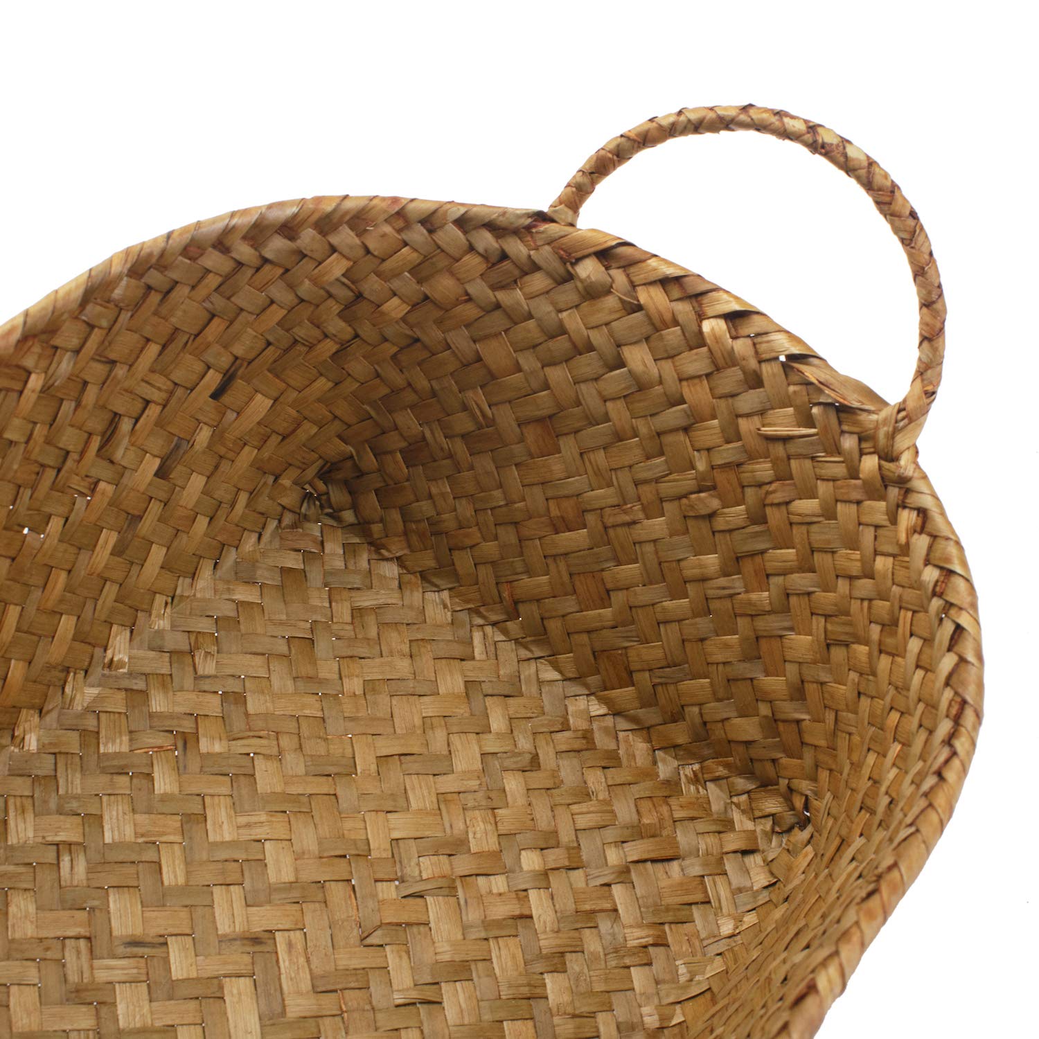 Whitewash Seagrass Woven Baskets for Storage Natural Shelf Basket with Handle for Organizer Stackable Oval Set of 3 (Large+Medium+Small)
