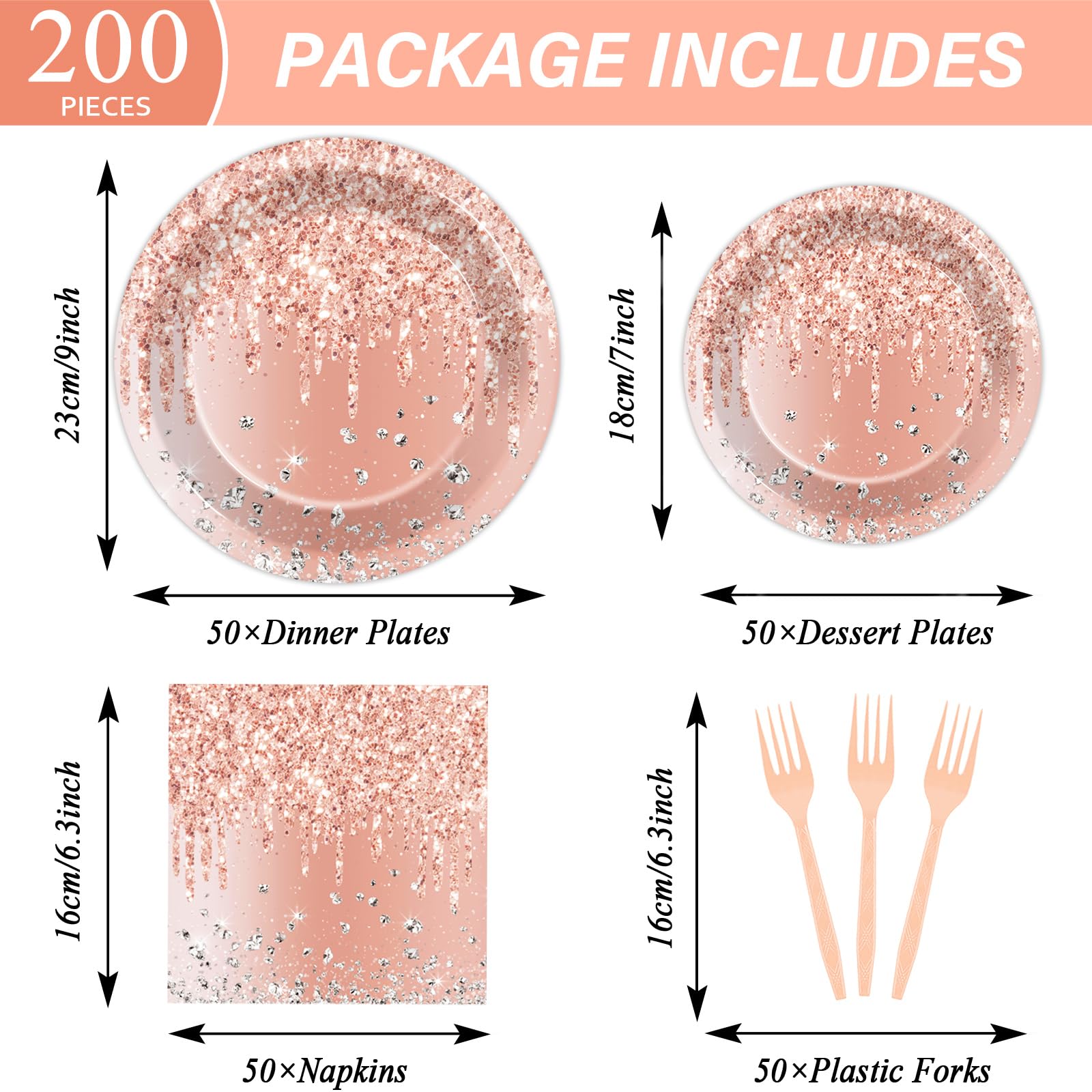 200Pcs Rose Gold Birthday Party Plates And Napkins Pink Rose Gold Birthday Party Decorations Rose Gold Party Tableware Set Serve