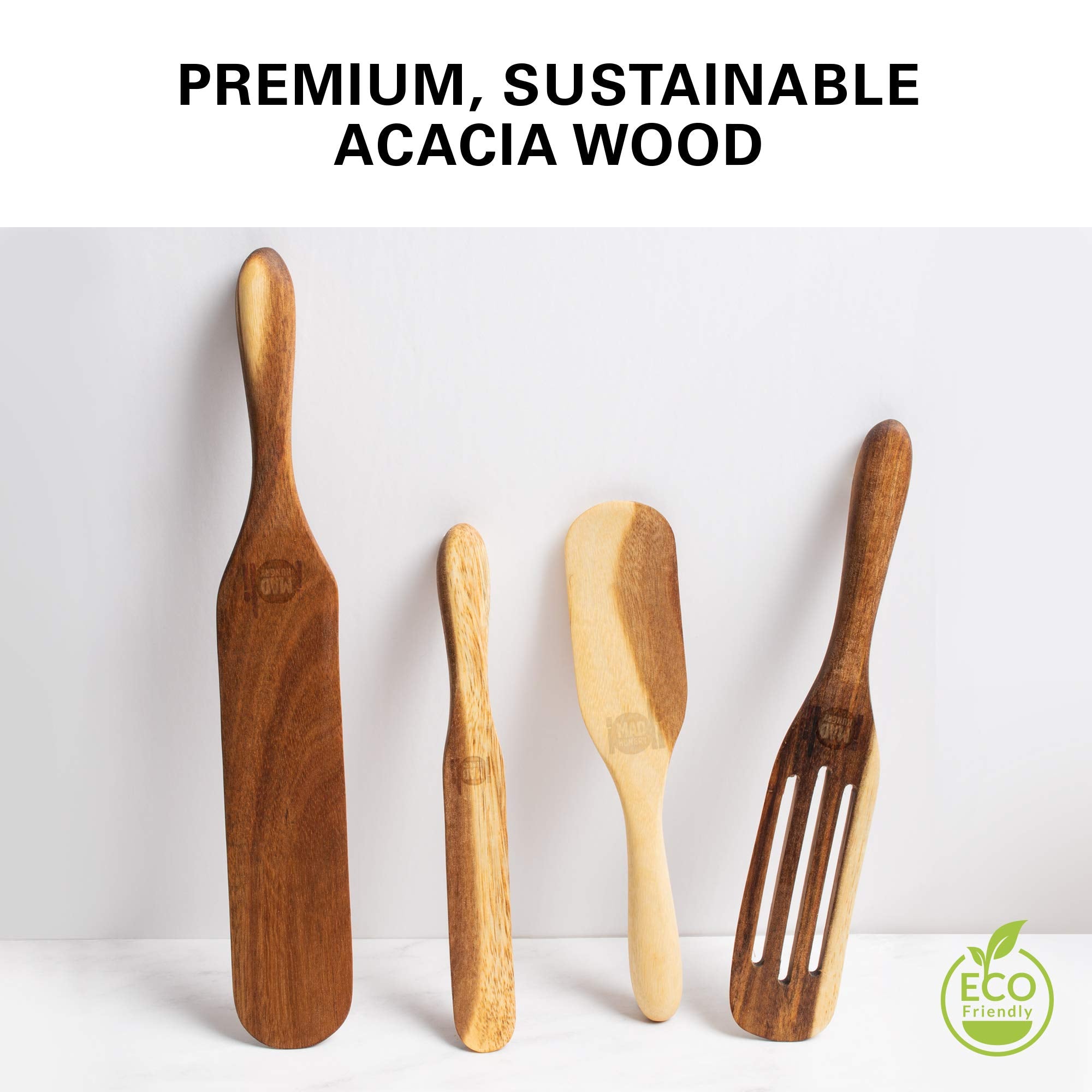 As Seen On Tv, Mad Hungry Spurtle 4Pc Set, Acacia Premium Wood Finish, Cooking Utensils For Non Stick Cookware, Baking, Whisking