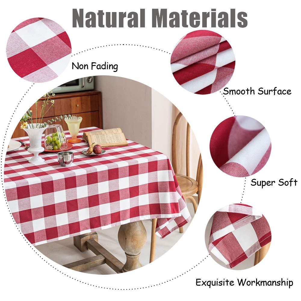 Wracra Cotton Checkered Tablecloths Buffalo Plaid Rectangle Table Cloth Waterproof Washable Wrinkle Free Anti-Fading Outdoor & I